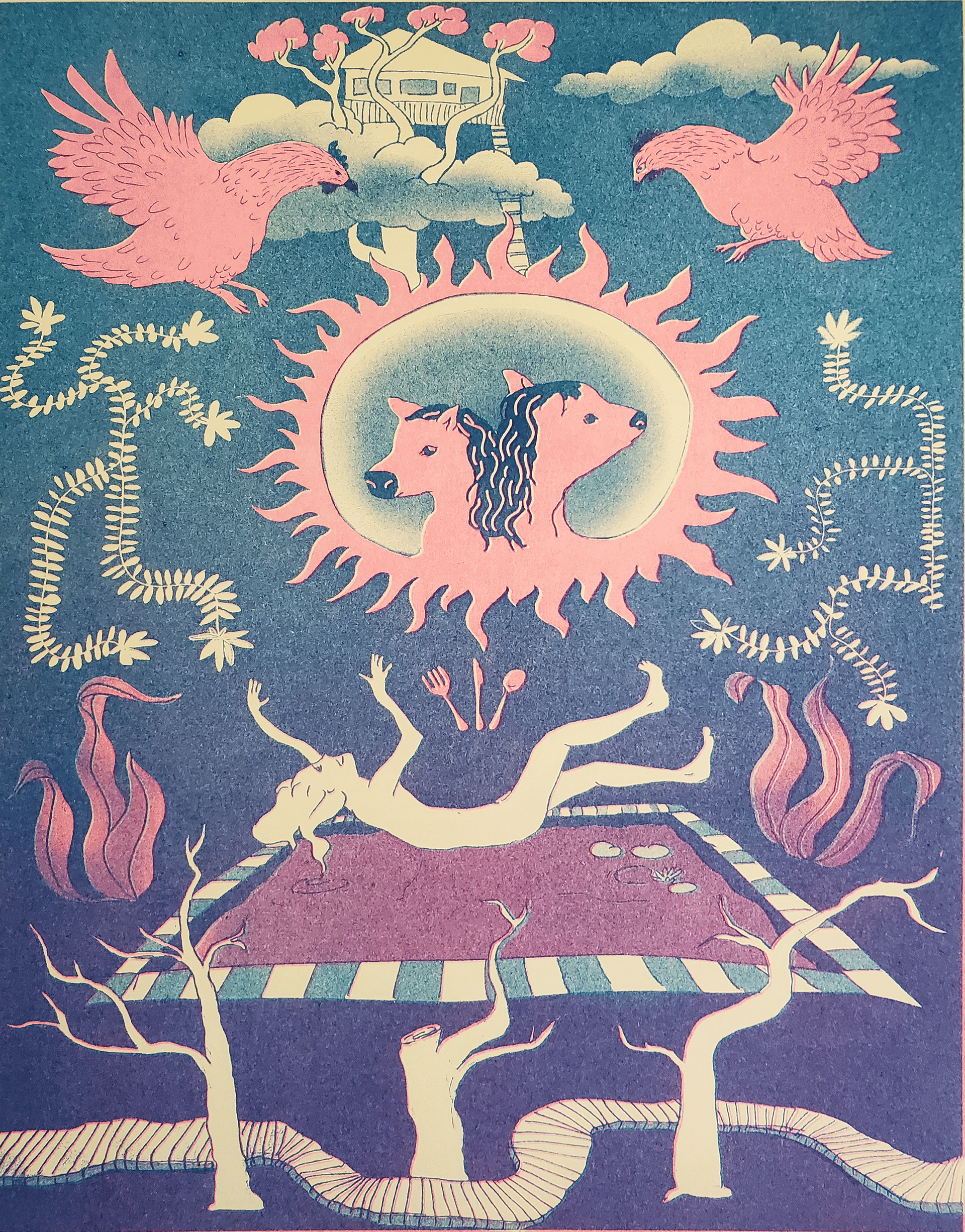 Hostel in the Forest, Risograph,  8.5" x 11"