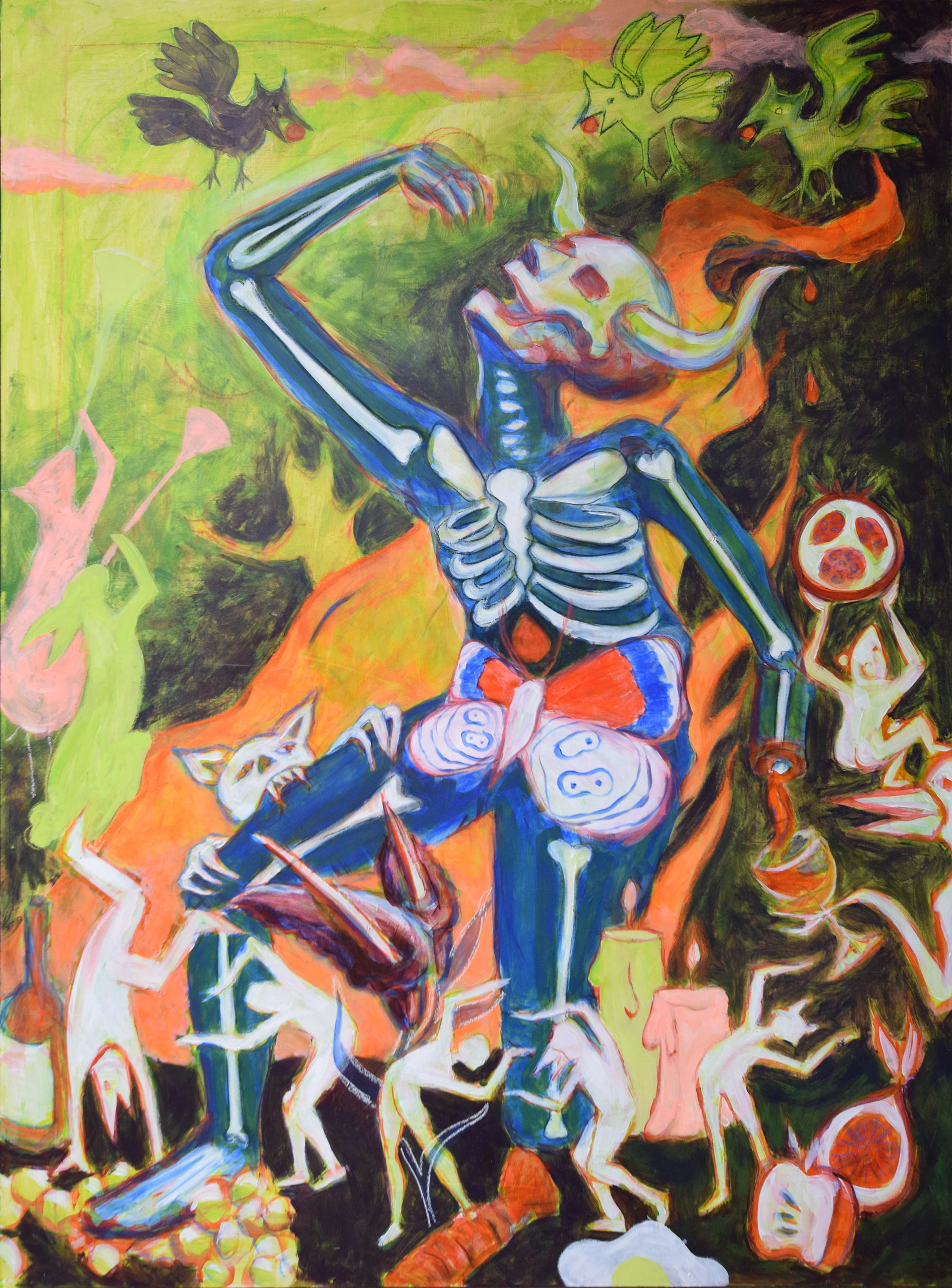 Gormander's Feast, 3 ft x 4 ft, Acrylic & Pastel on Hardboard, Hanging at The Hideout