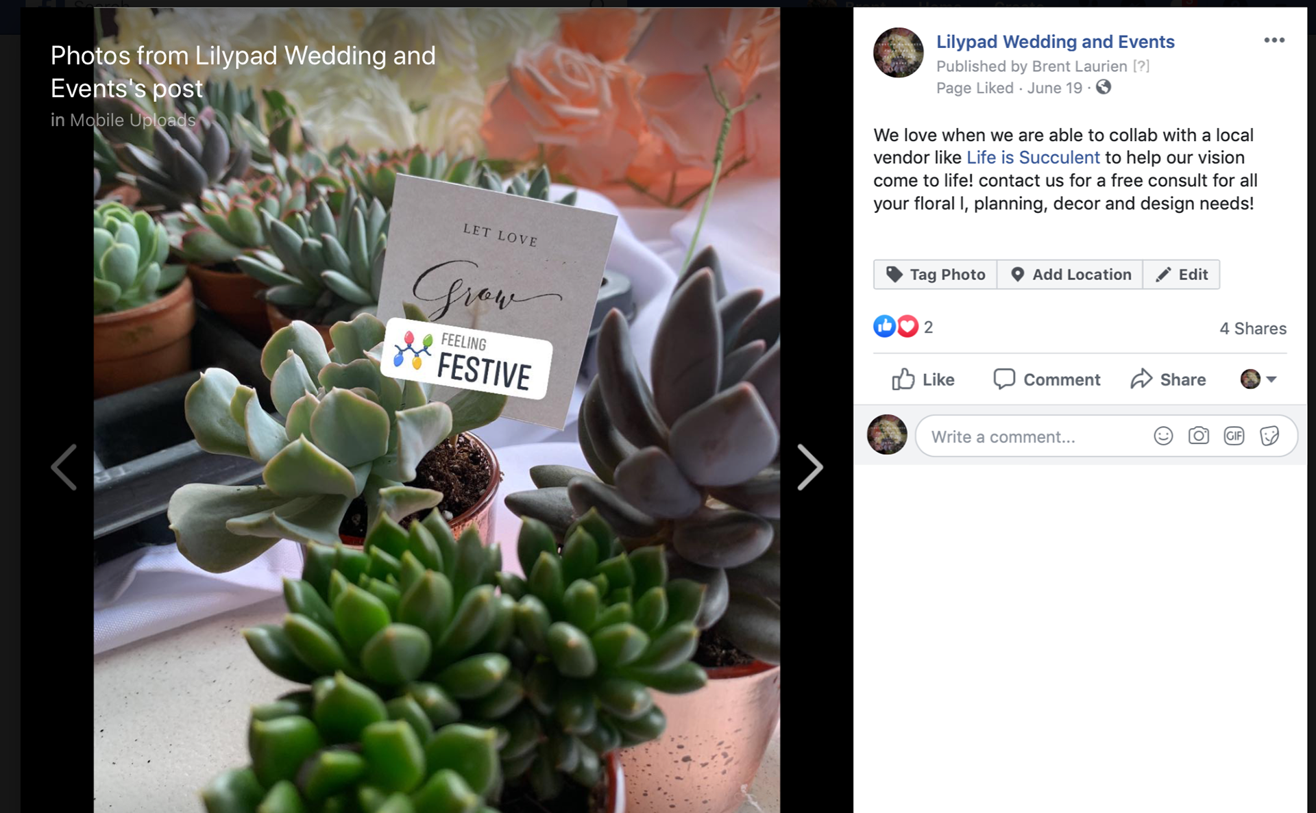 @lilypadweddingandevents Facebook Post