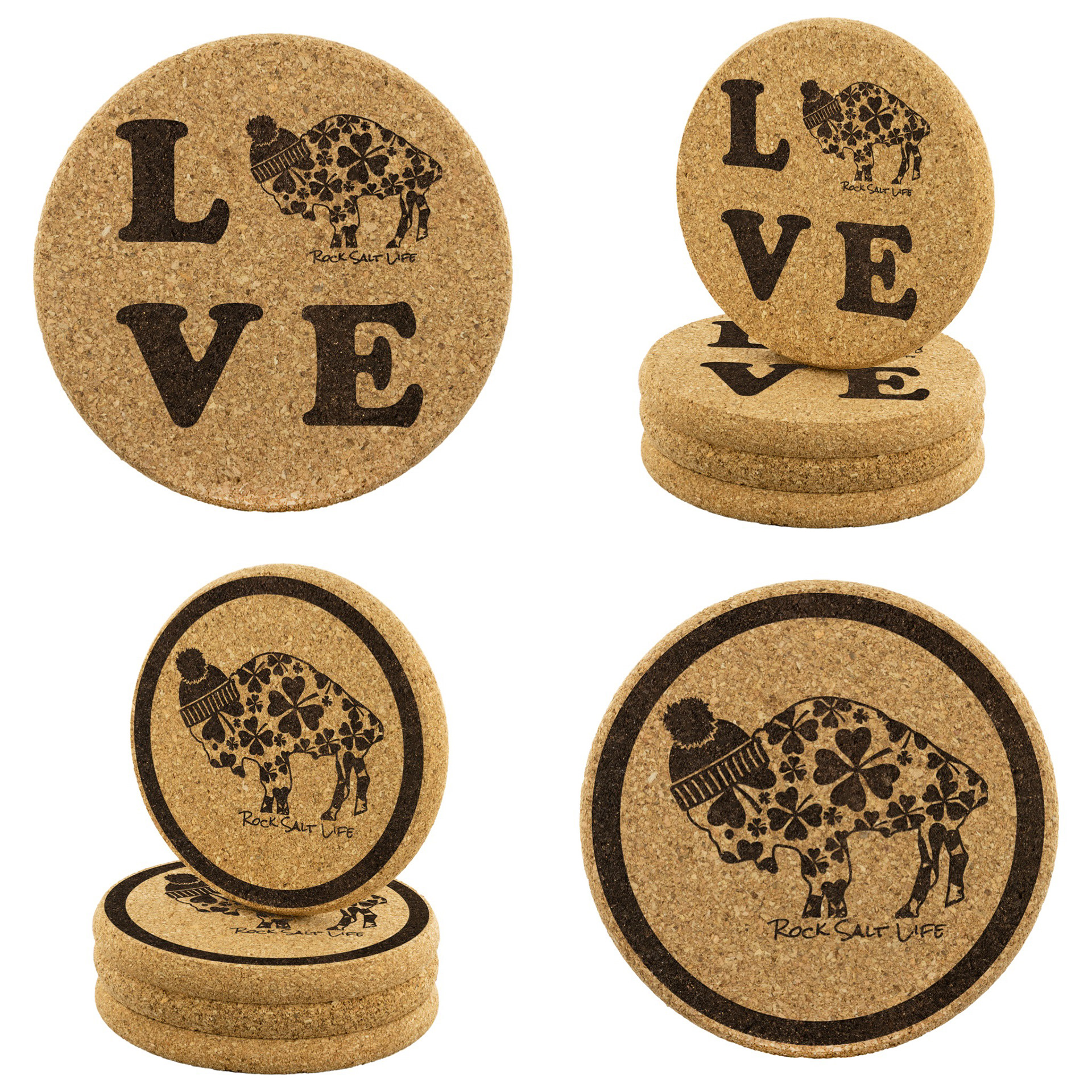print on demand cork coasters with the "rock salt life" brand I created