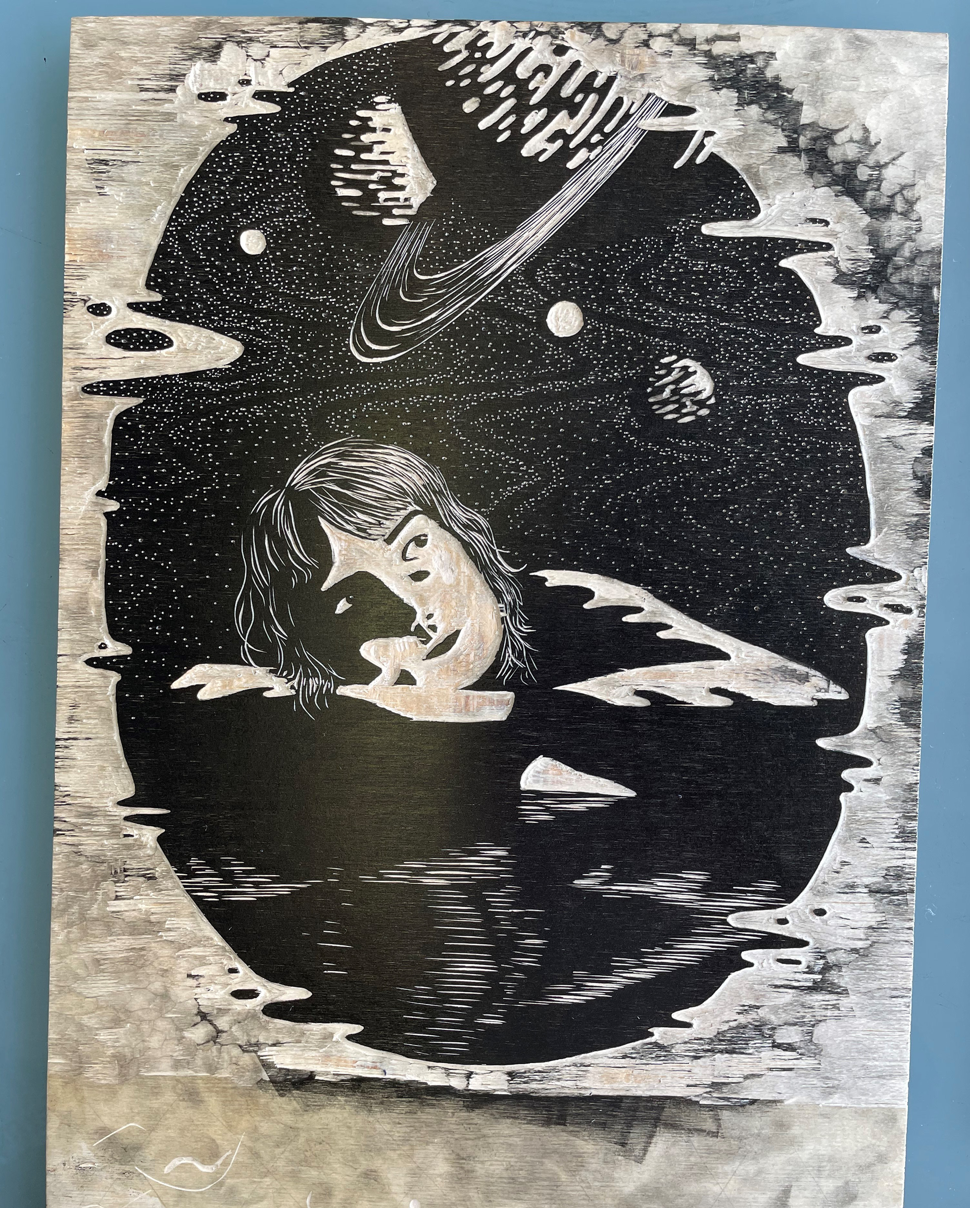 Carved woodblock, inked