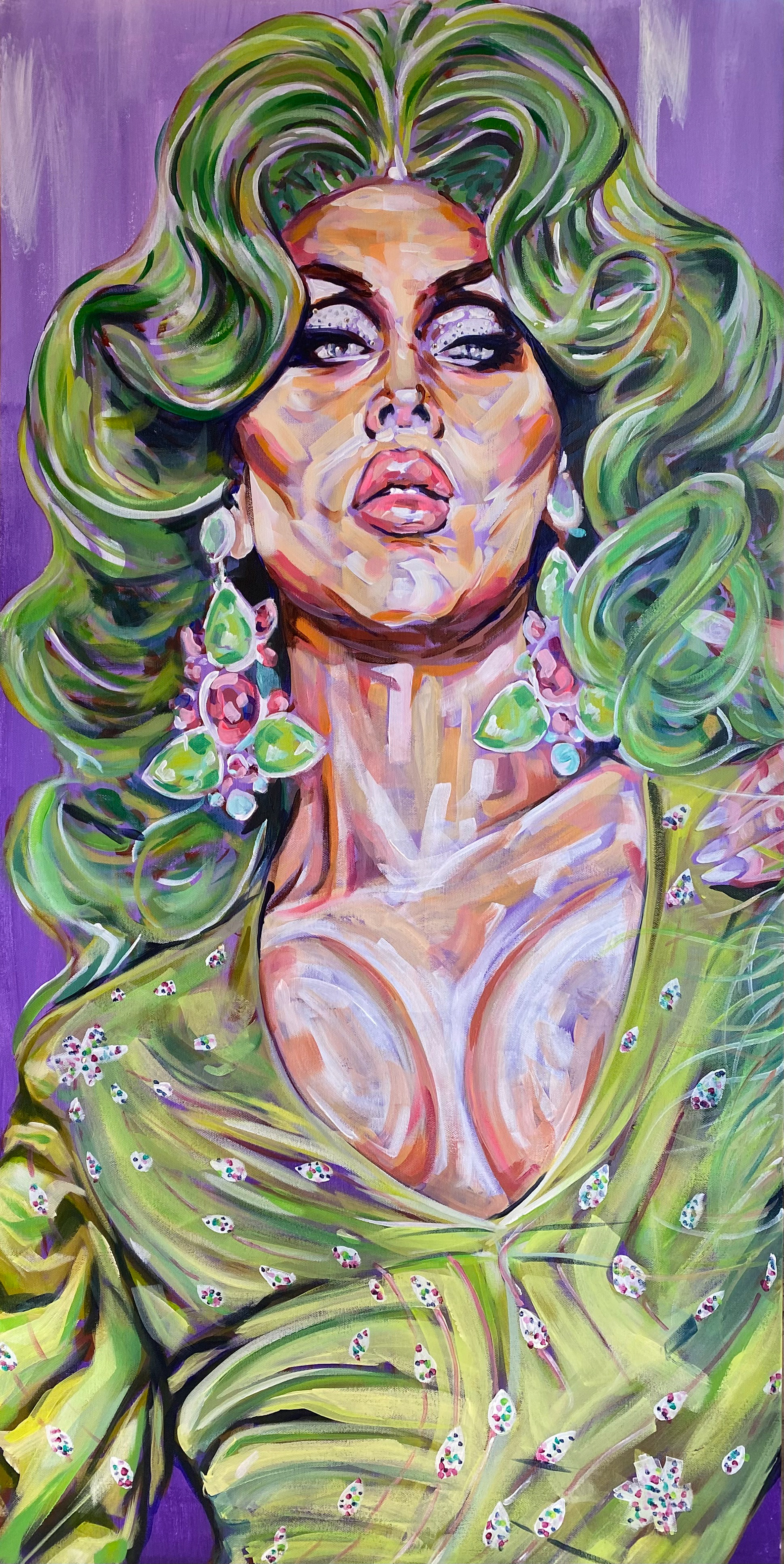 Scarlet Envy 24"x48" acrylic & Swarovski crystals on canvas