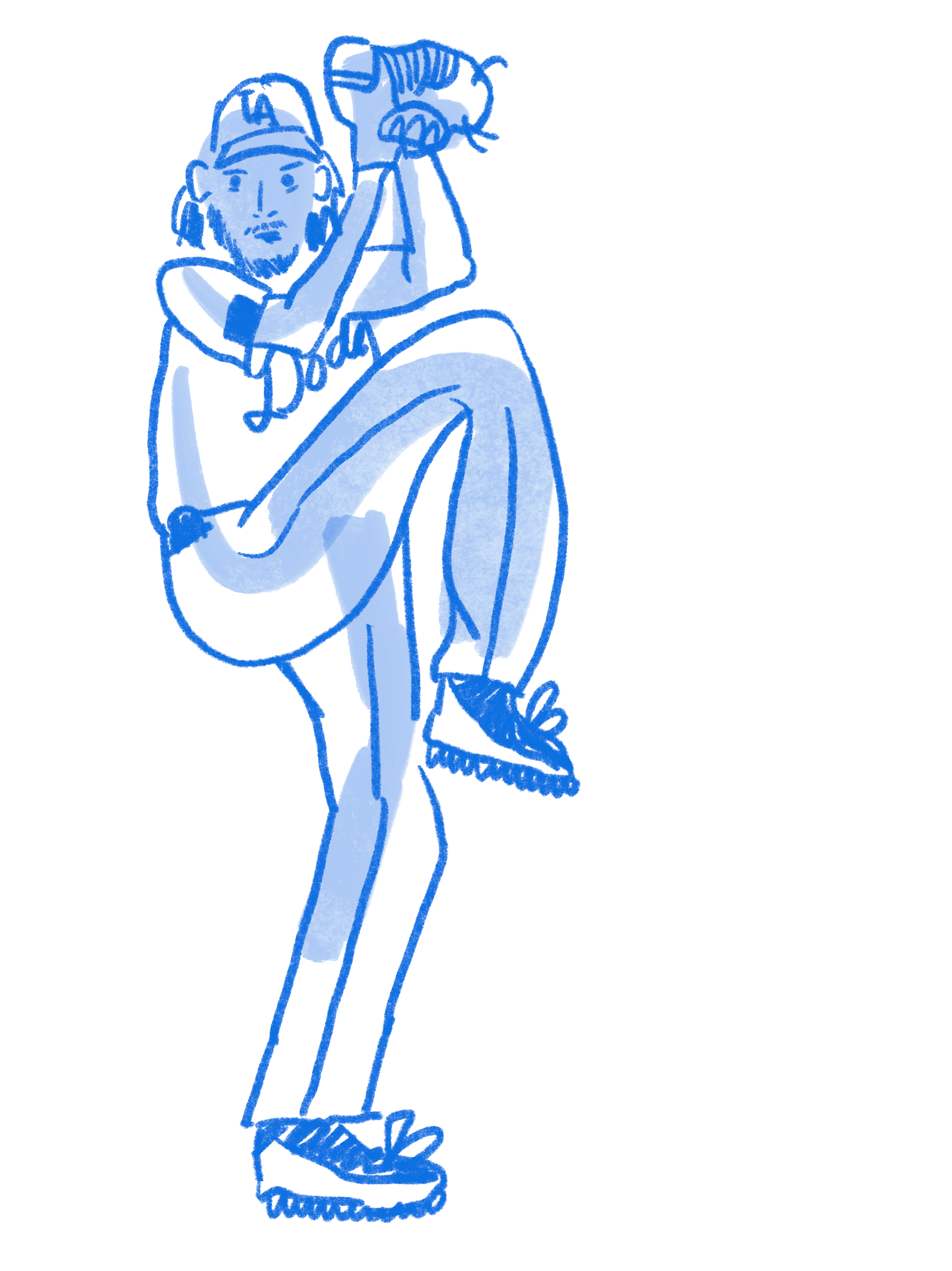 Graphic: A sketch illustration of Clayton Kershaw in a pitching stance