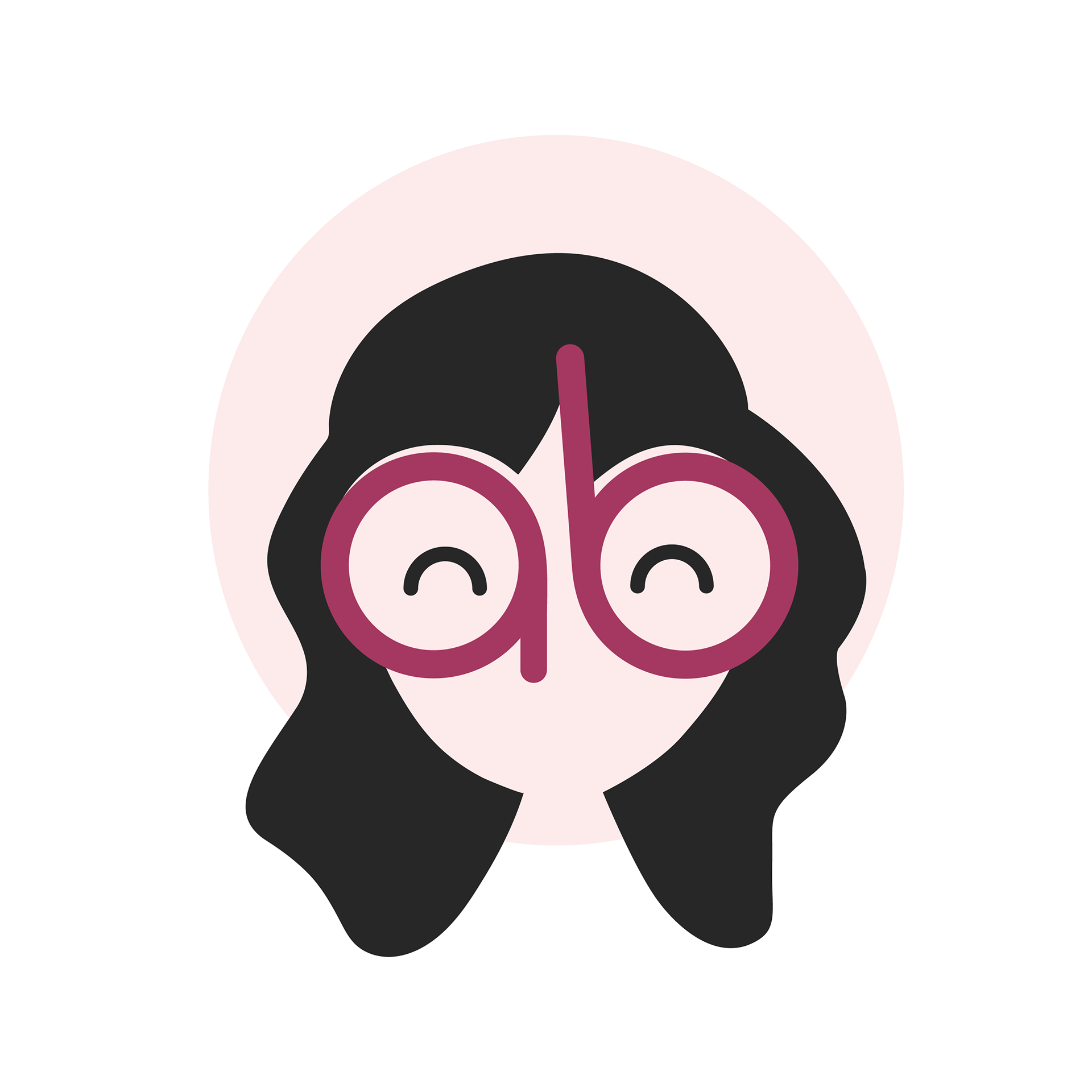 Graphic: logo featuring a bespectacled woman with wavy hair