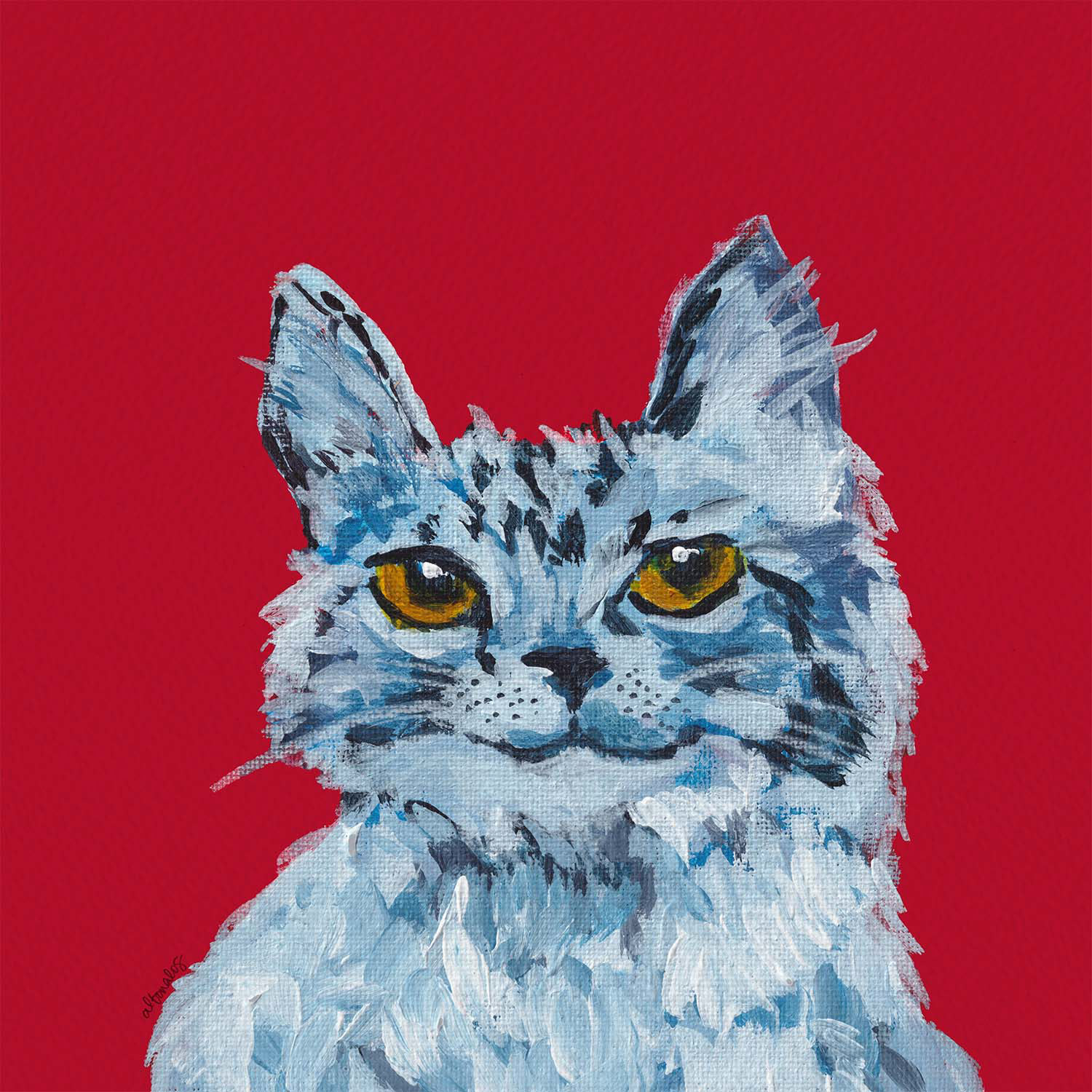 Graphic: an impressionistic acrylic painting of cat or "koshka" in Russian