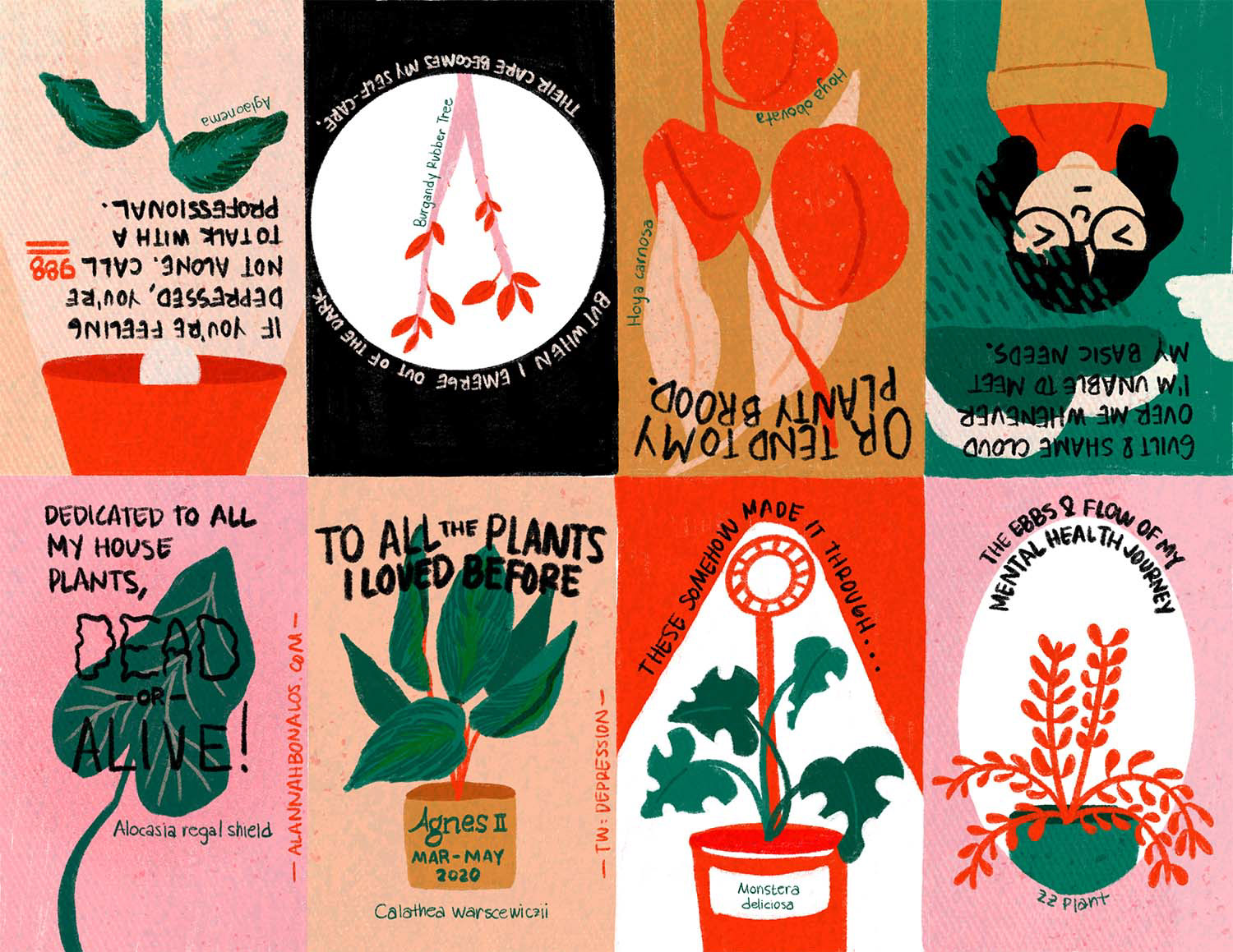 Graphic: title page for "To All the Plants I Loved Before" zine, featuring a potted houseplant. Trigger warning: depression.