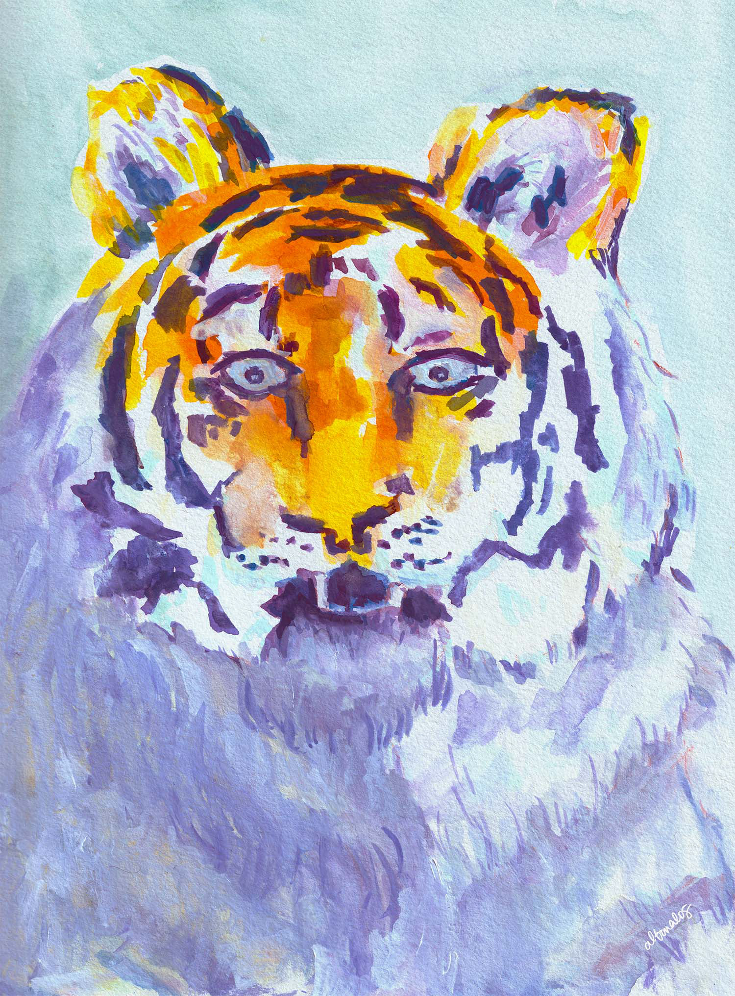 Graphic: an impressionistic watercolor painting of a tiger