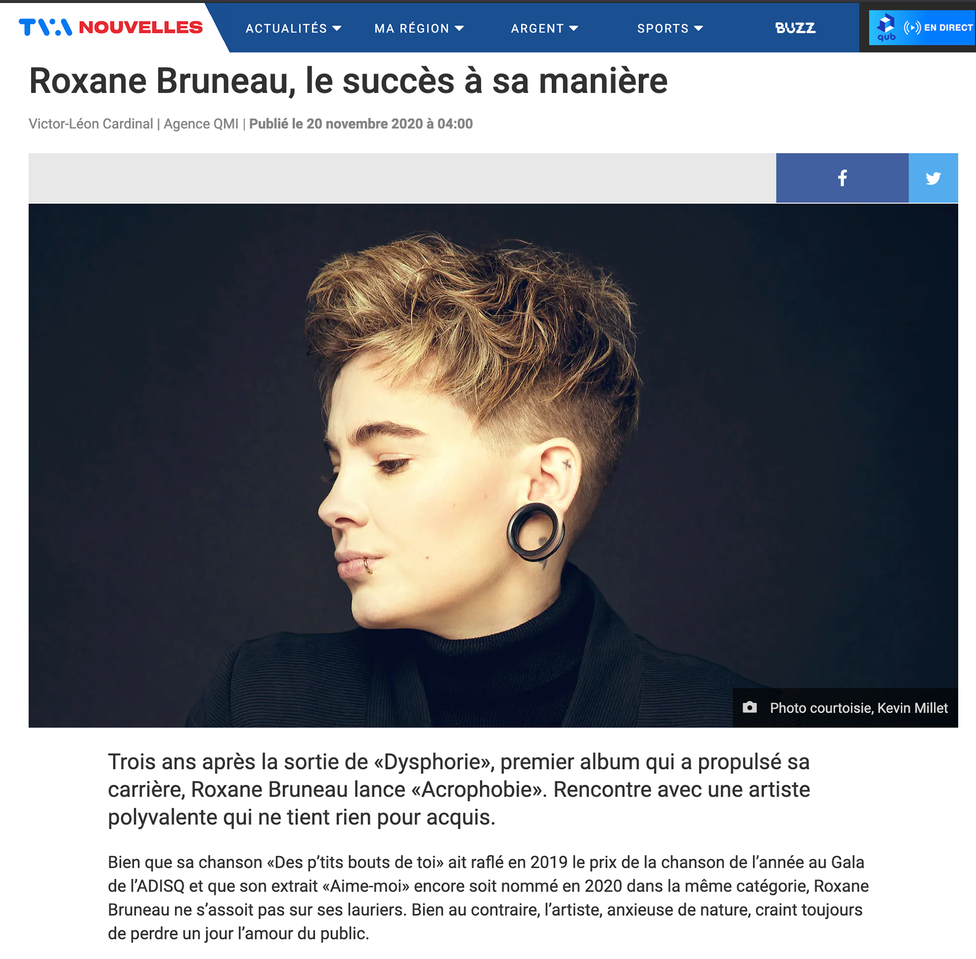 TVA Nouvelles - Roxane Bruneau - https://www.tvanouvelles.ca/2020/11/20/roxane-bruneau-le-succes-a-sa-maniere