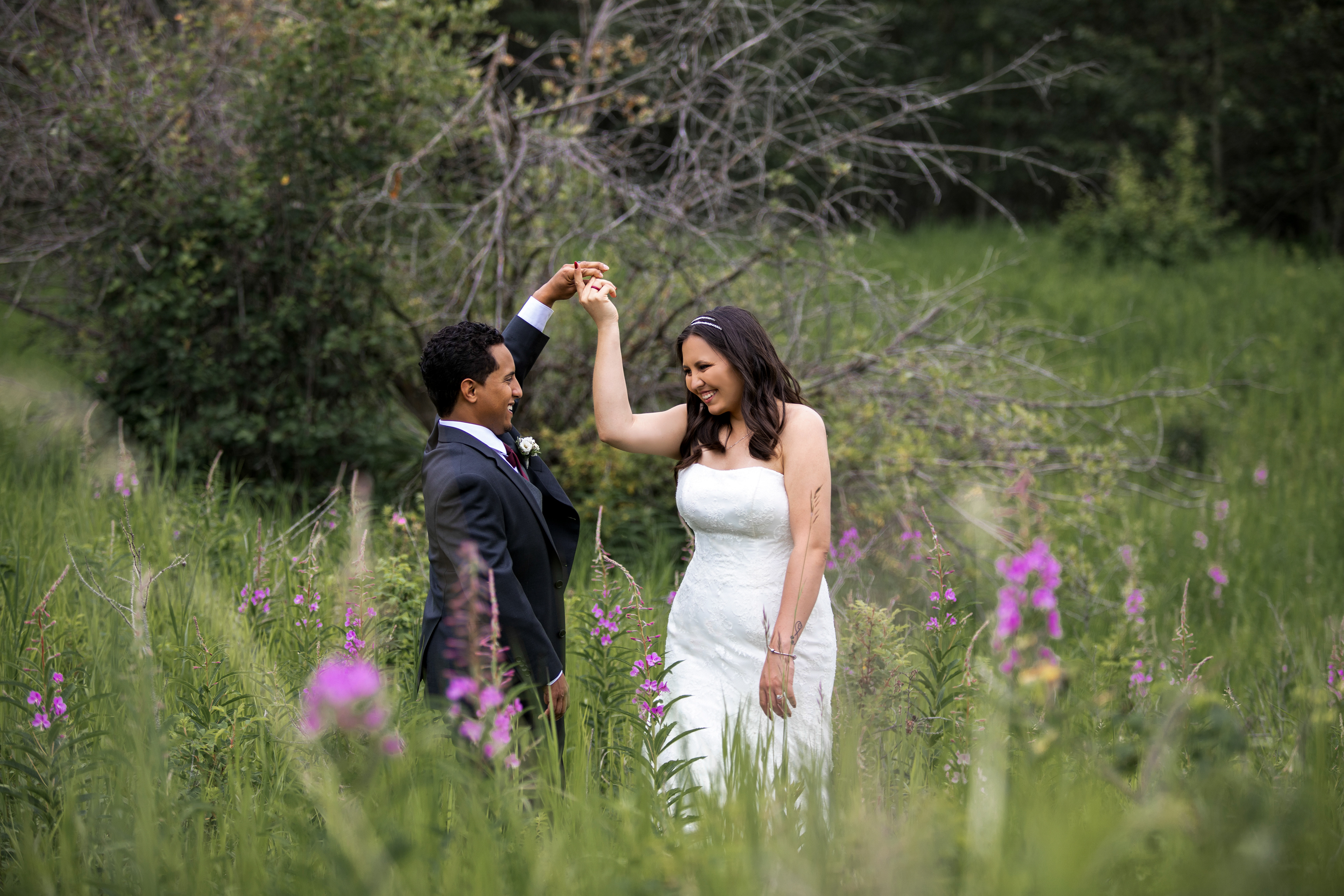 Couple in flower field Edmonton