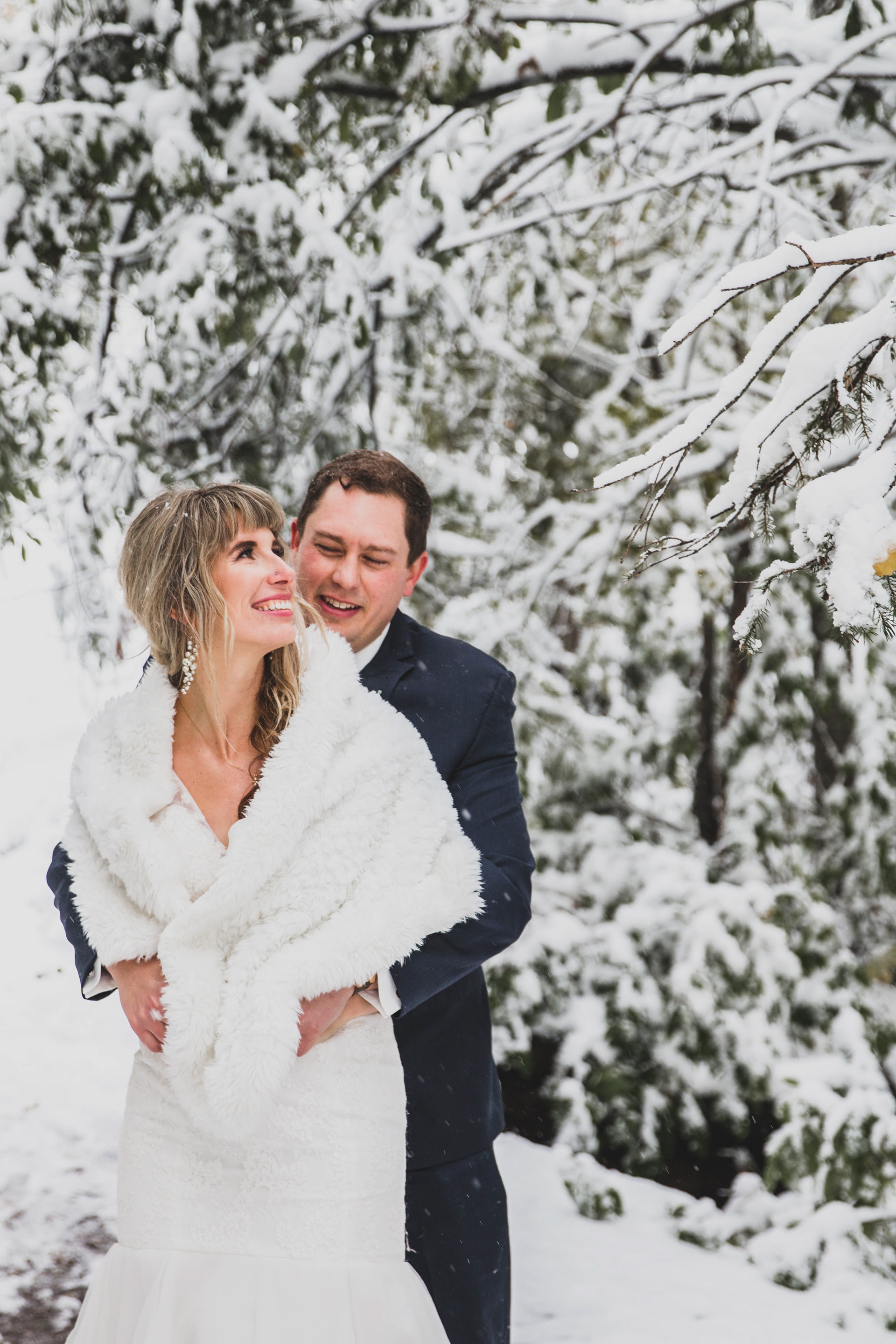 Bride and groom in the winter in Edmonton