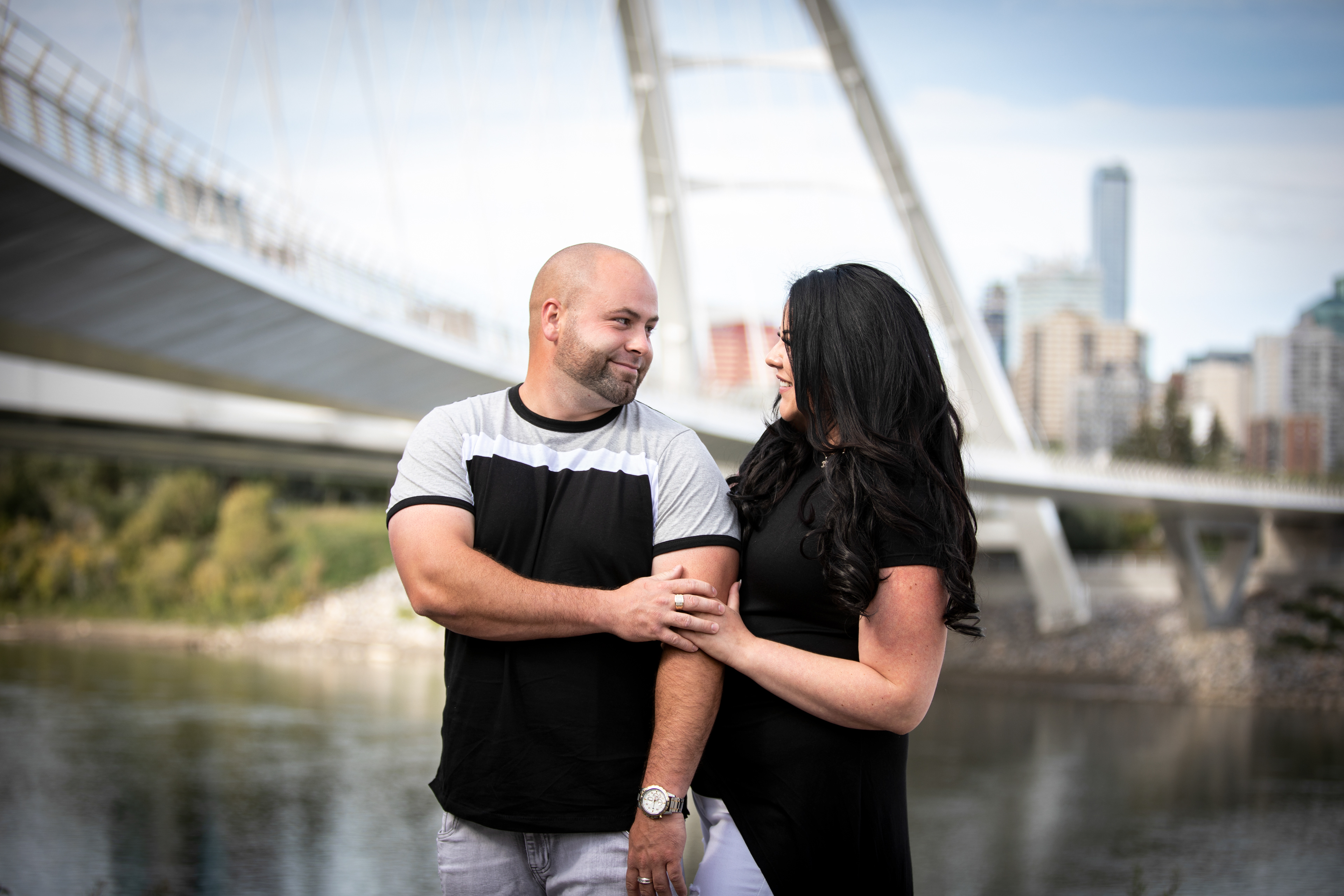 couple at walterdale bridge in Edmonton