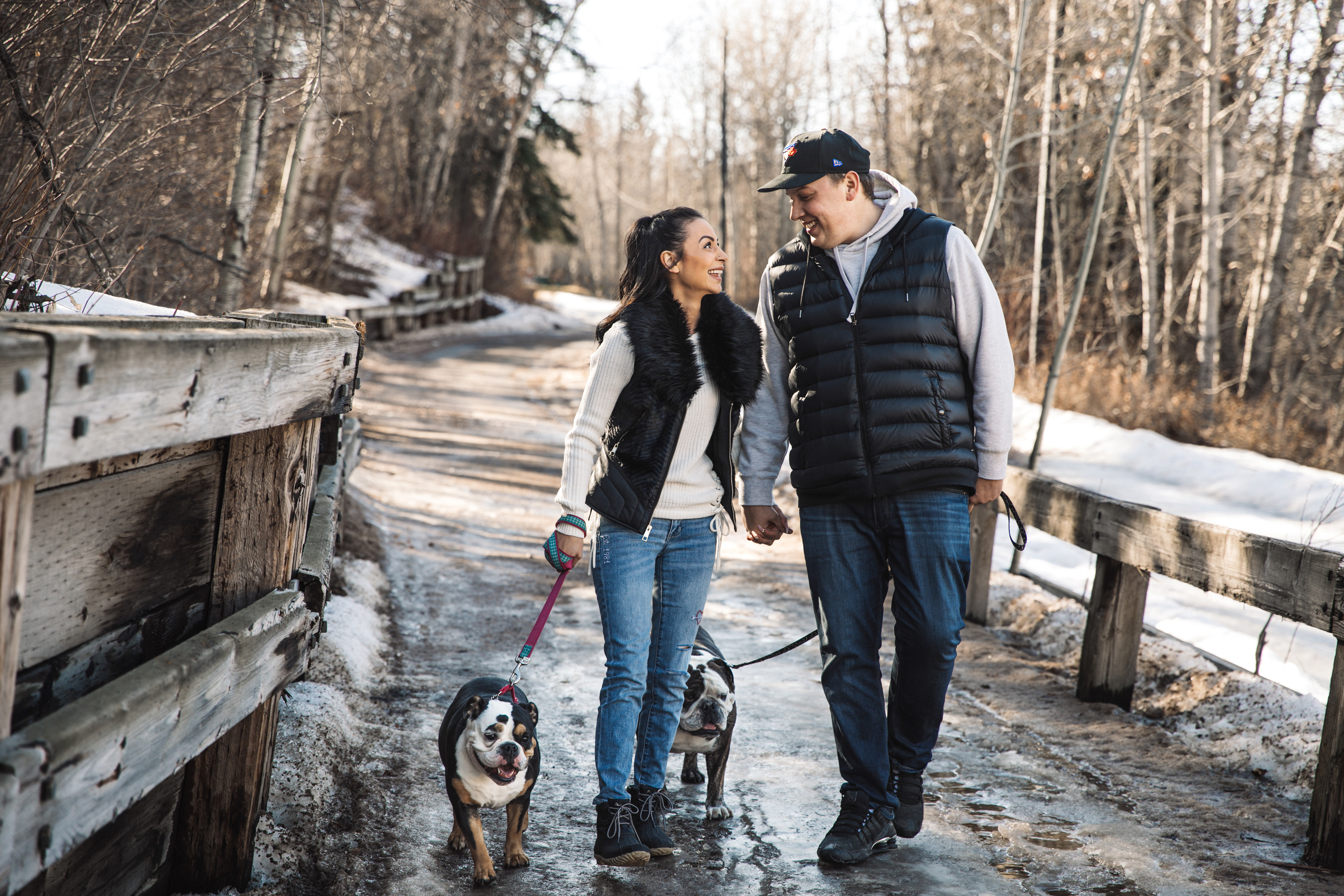 Mom and dad walking the dogs