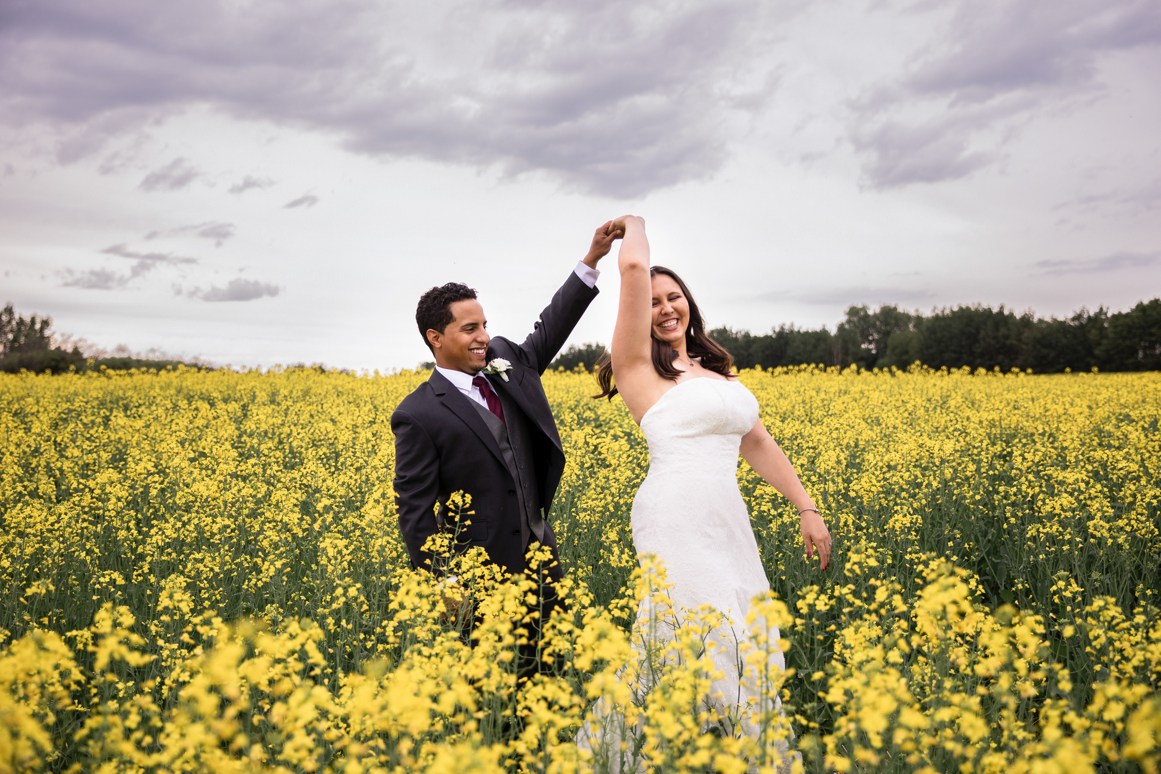 Couple in flower field Edmonton