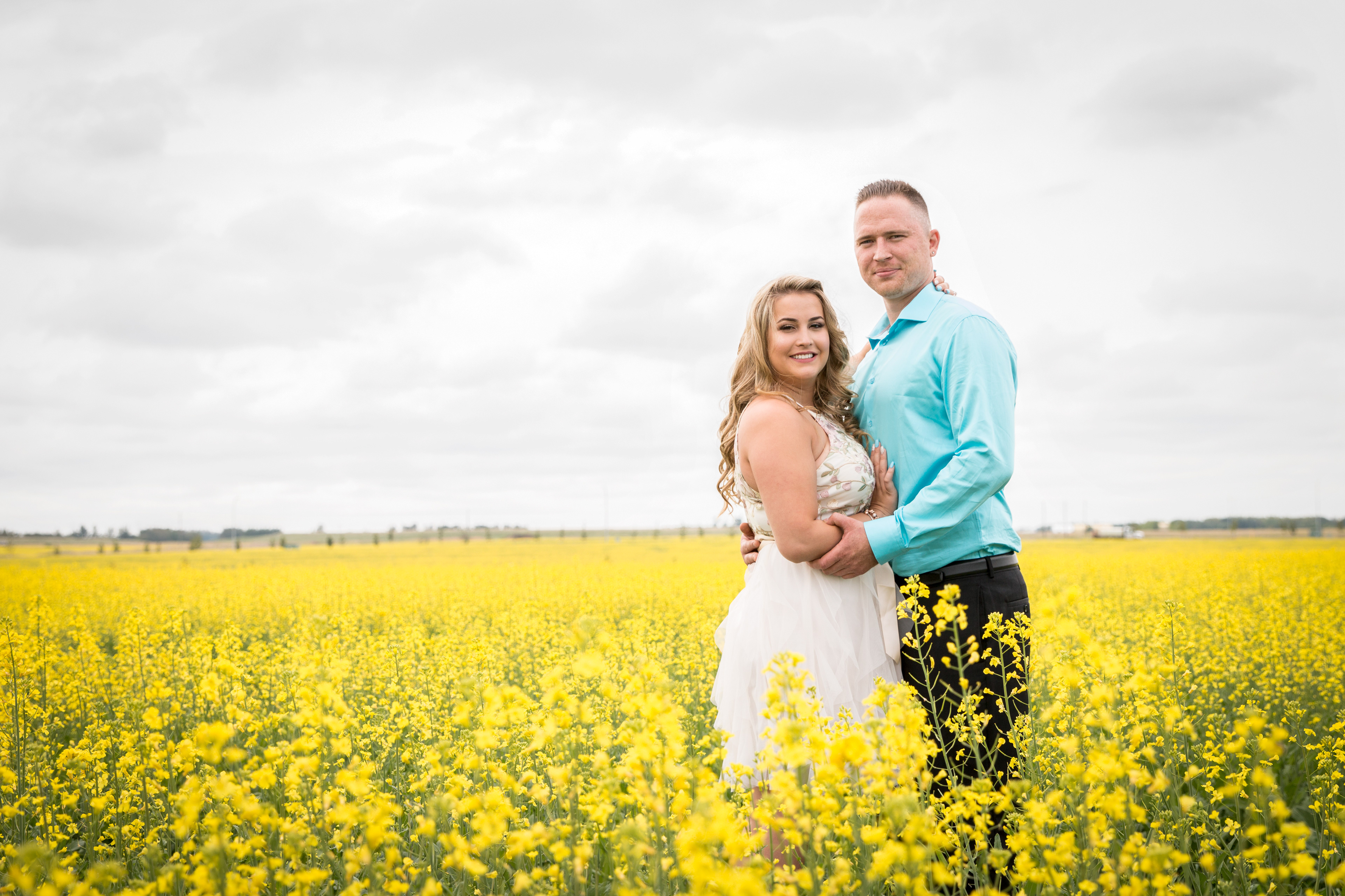 Couple at flower field s in Edmonton
