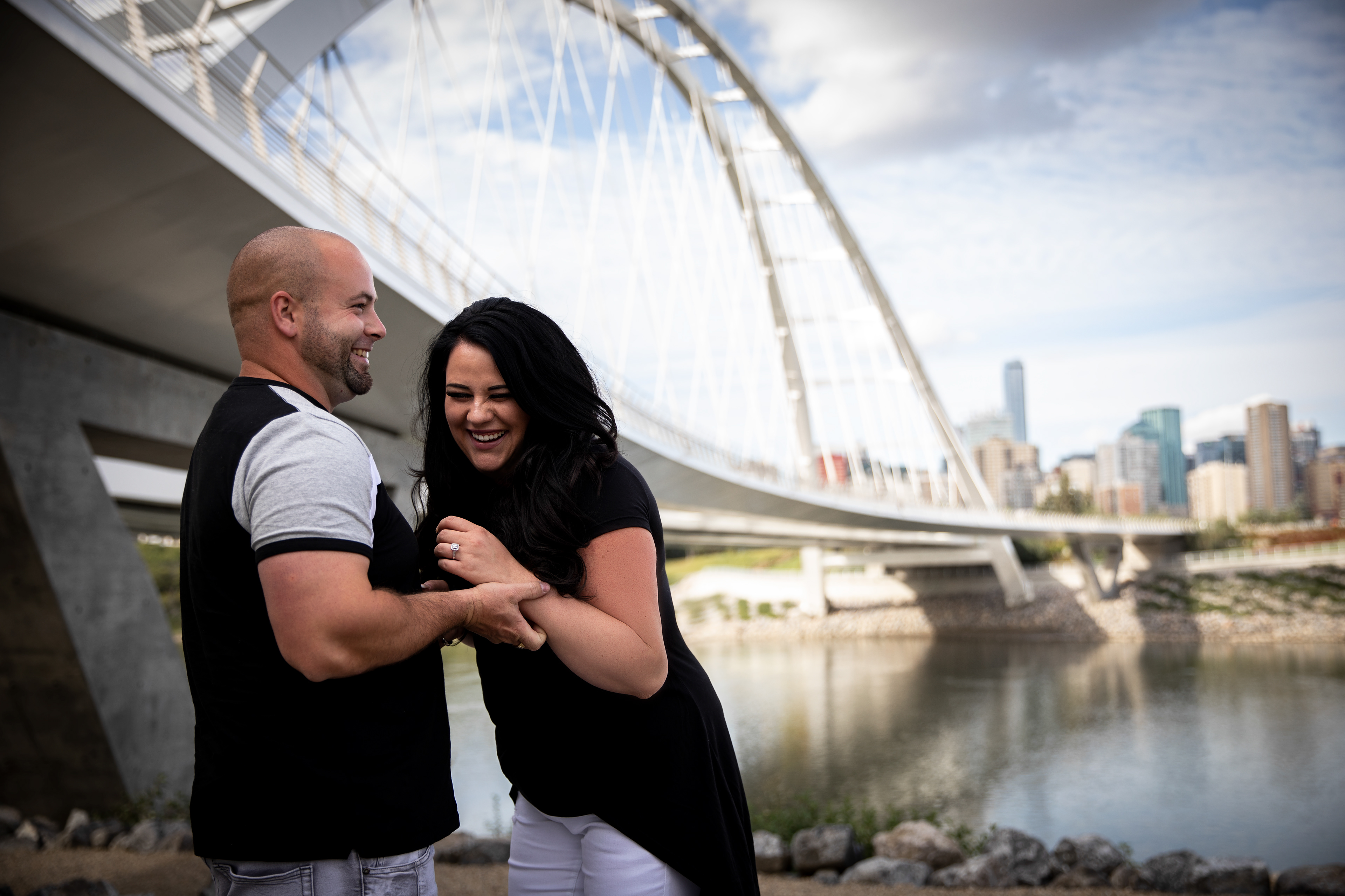 couple at walterdale bridge in Edmonton
