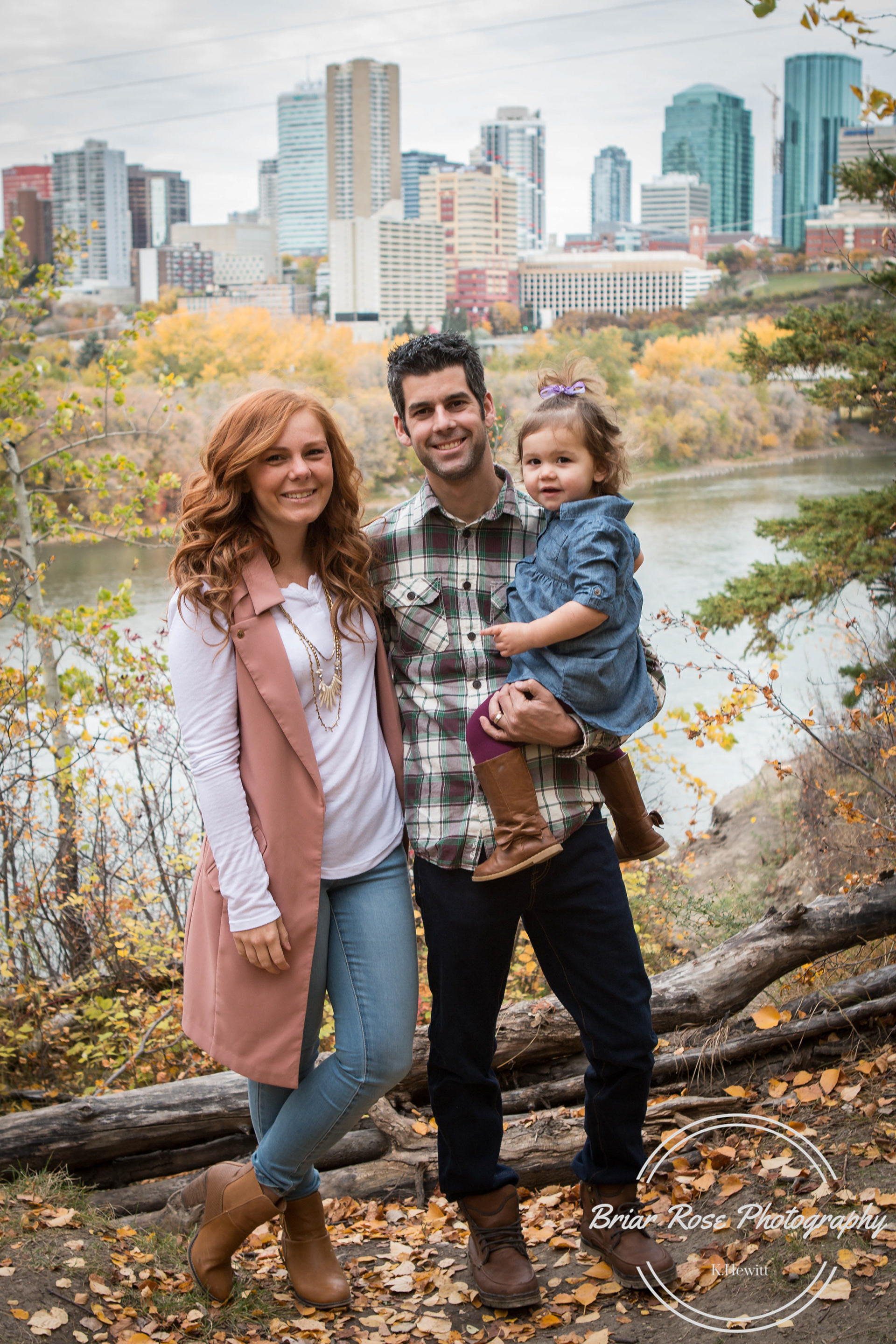 Family photo with city landscape
