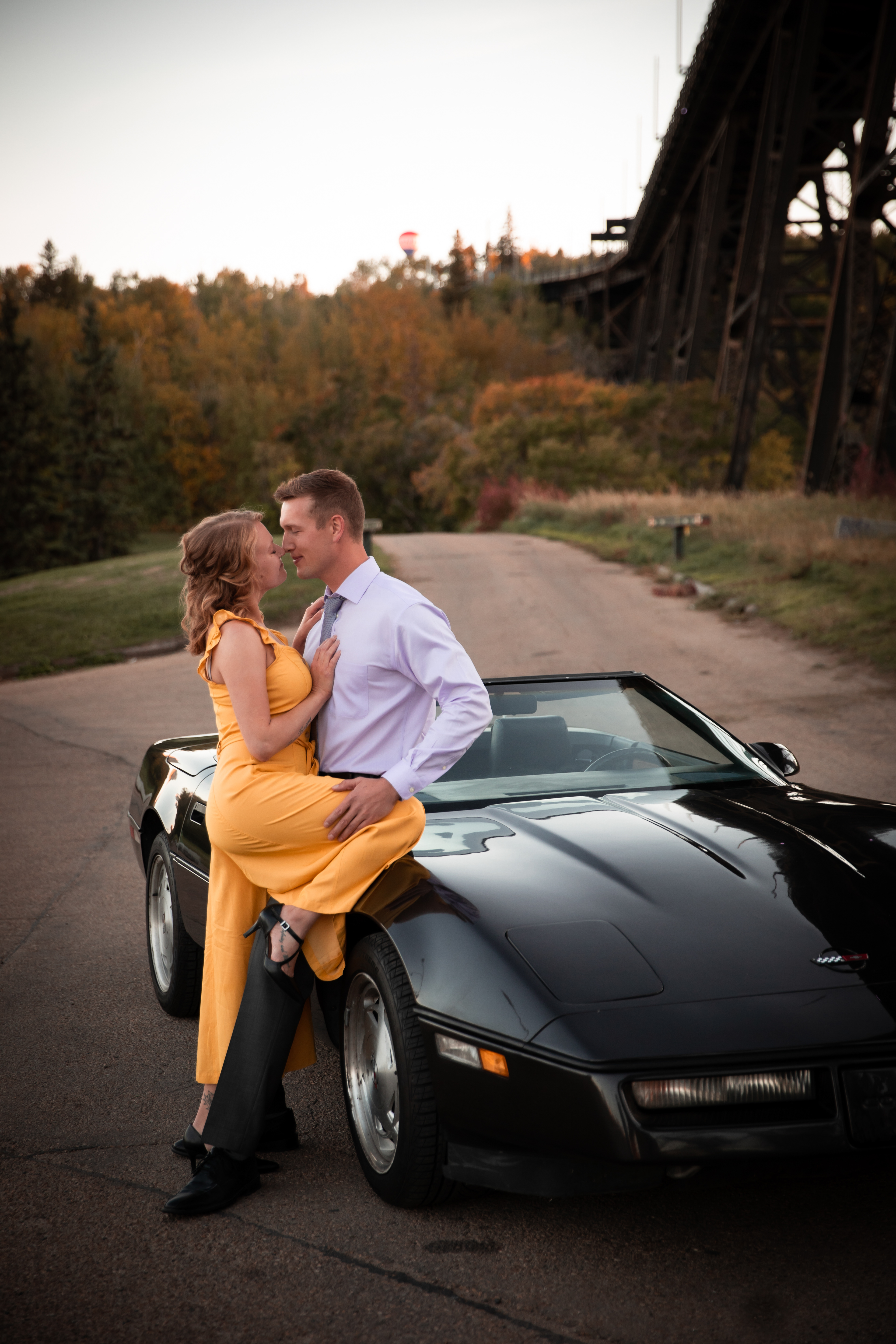 couple standing with their car
