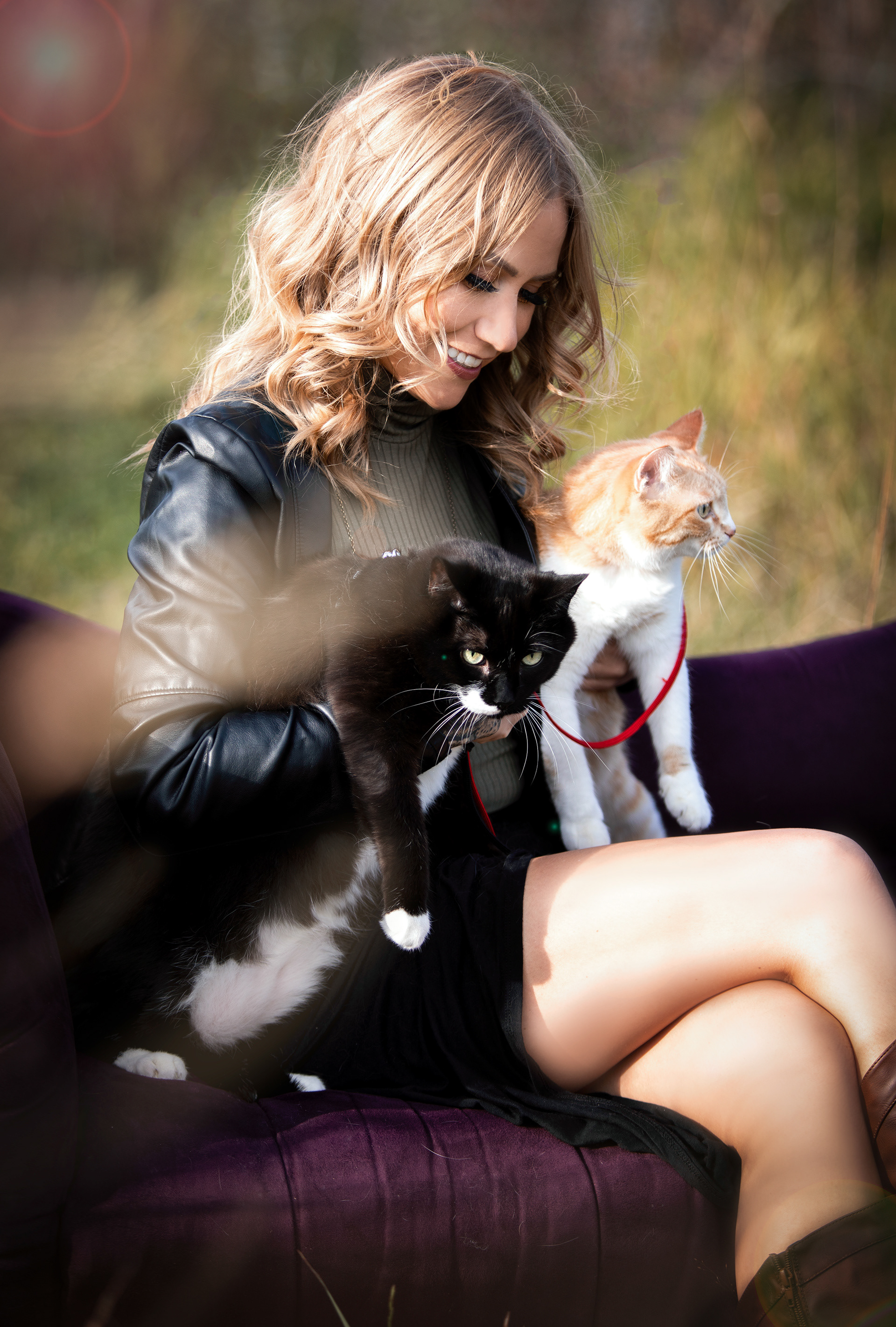 a girl outside with her cats in edmonton