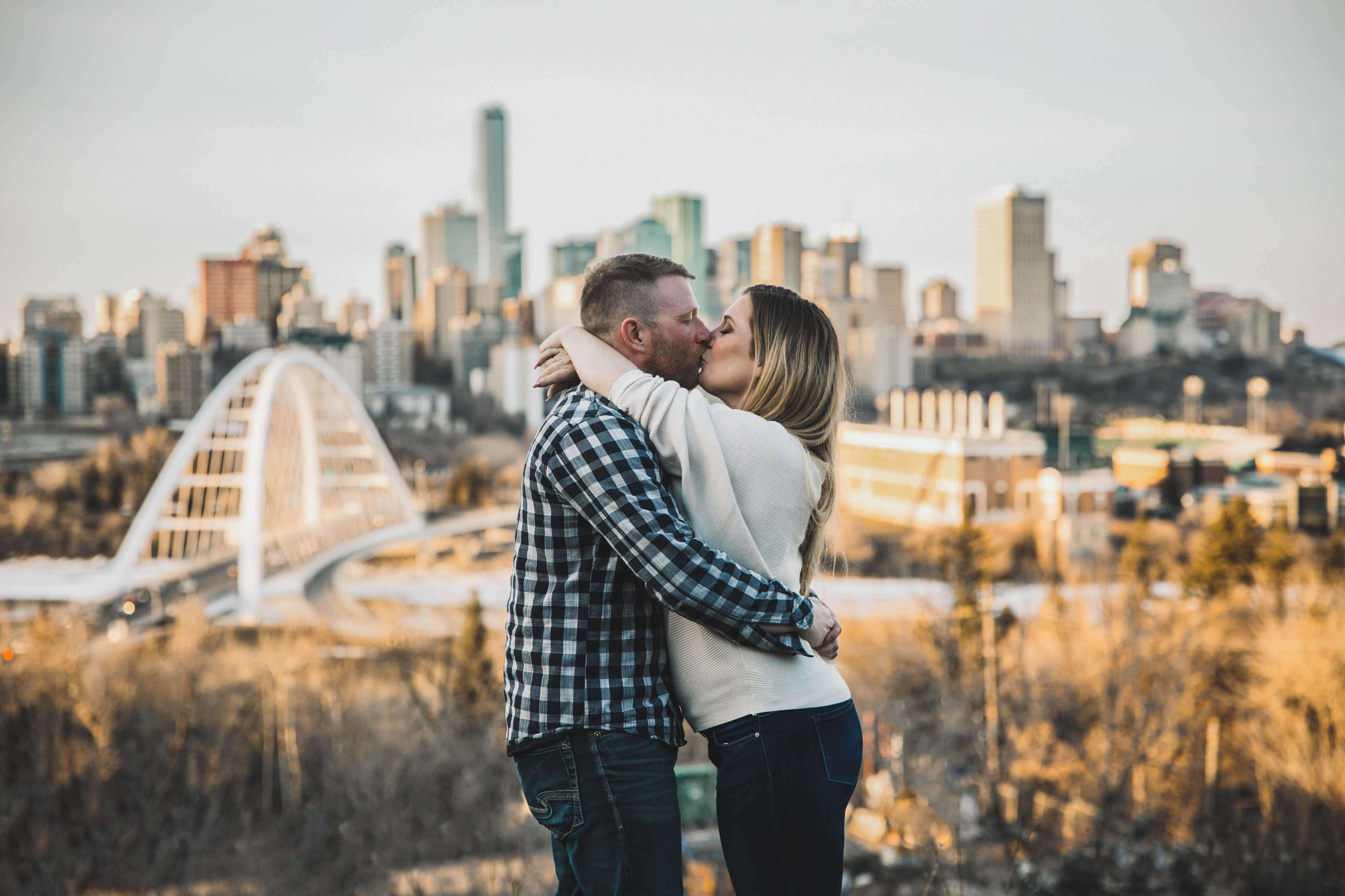 couple at walterdale bridge in Edmonton