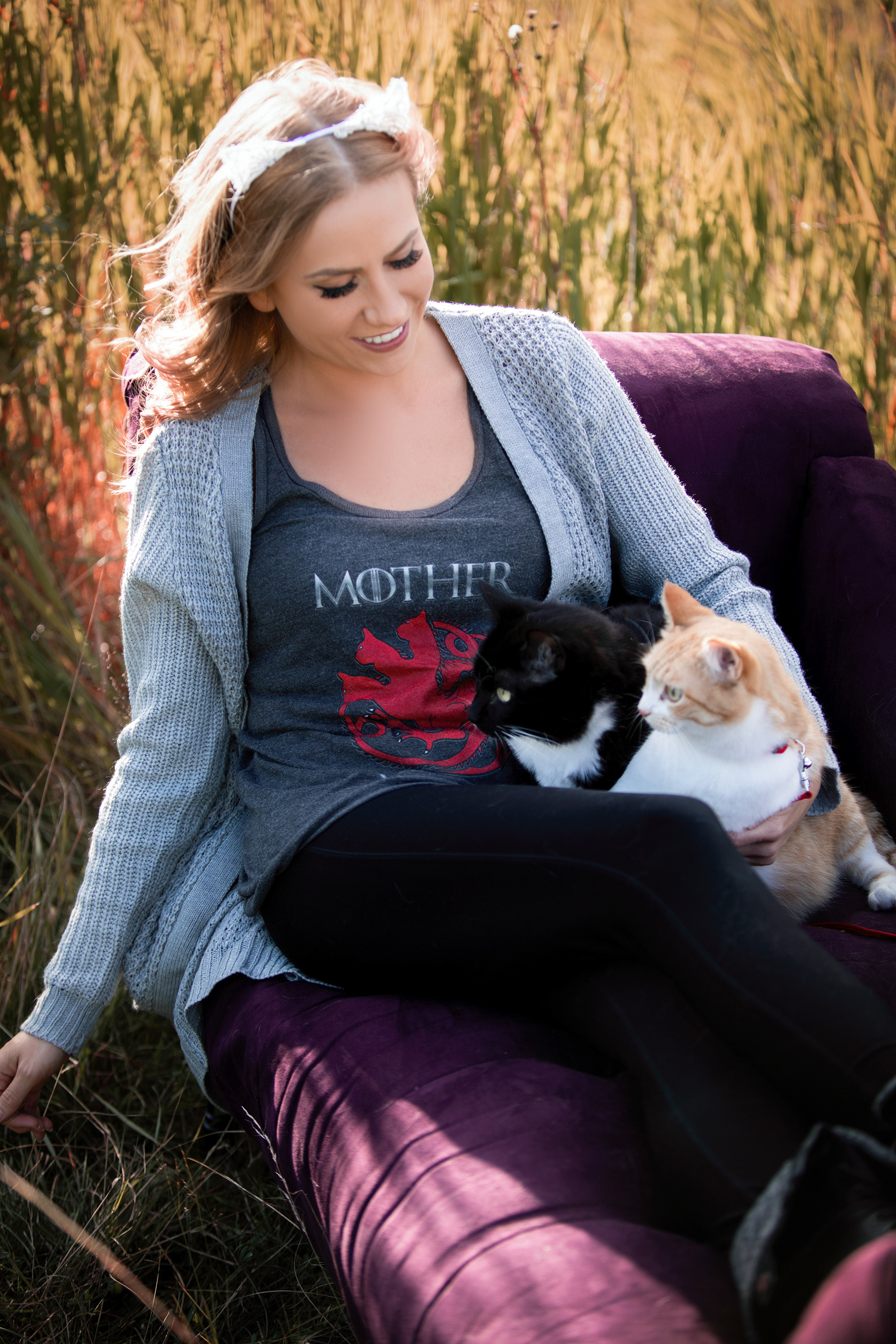 a girl outside with her cats in edmonton