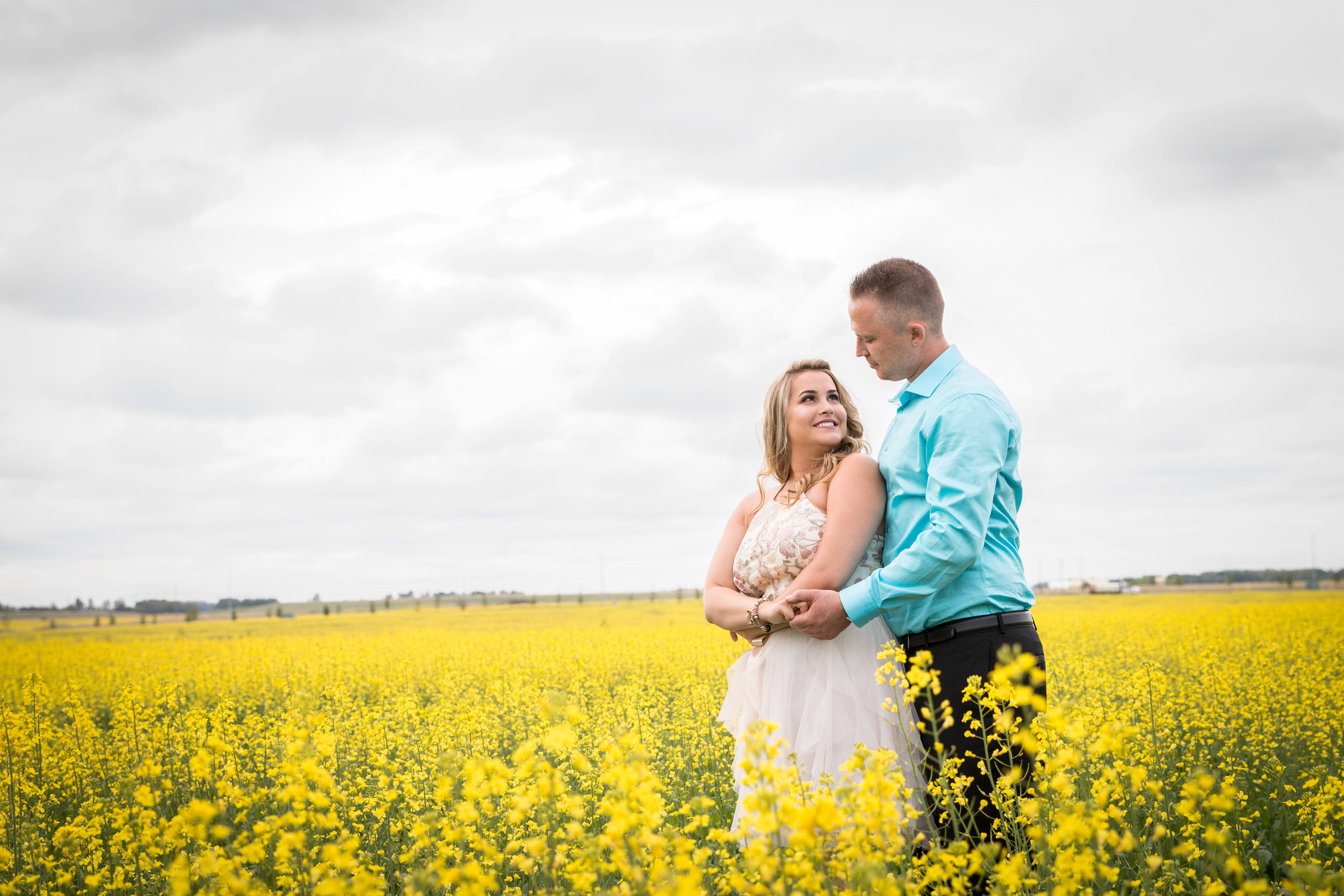 Couple at flower field s in Edmonton