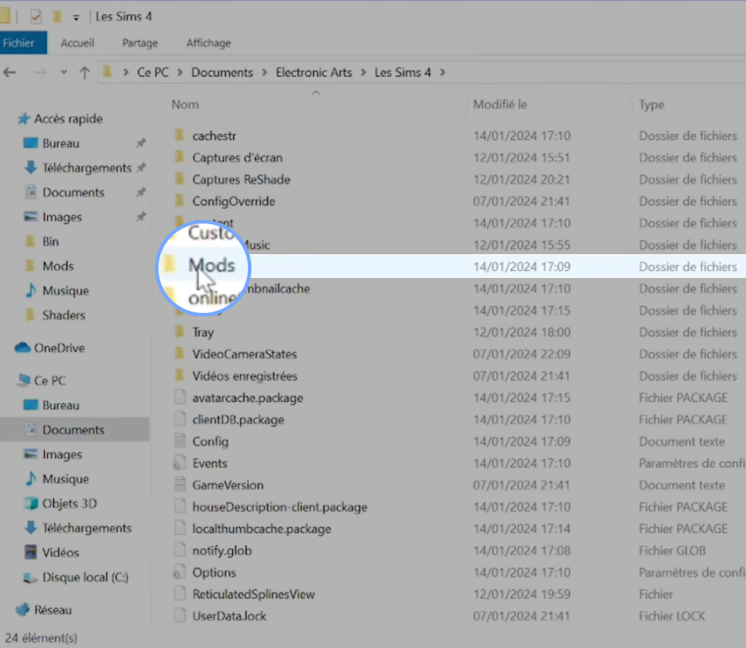 3. Puis dossier : Mods