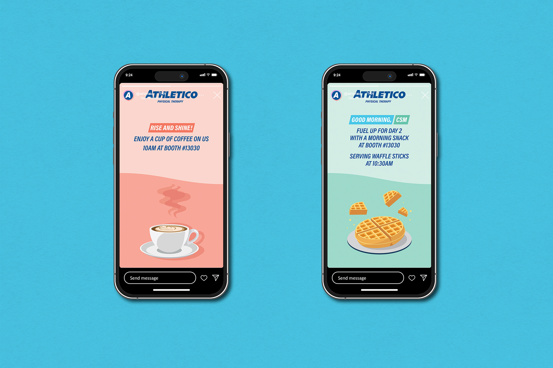 Facebook/IG story graphics for free coffee and waffles at our booth