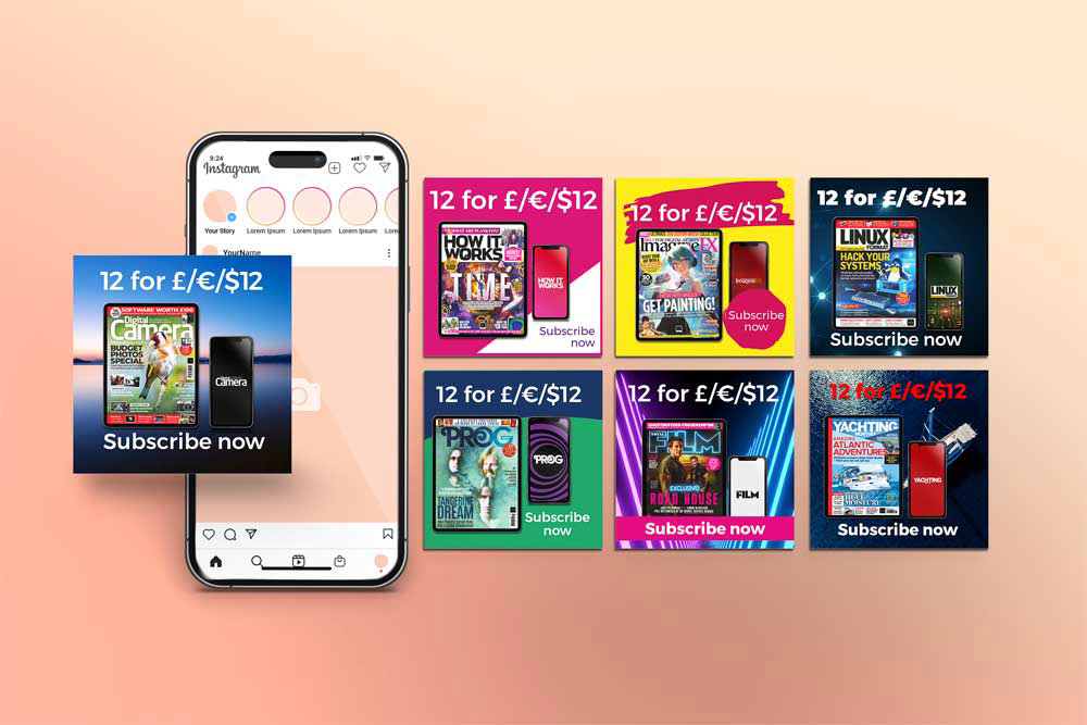 Instagram promotions for Future Plc. Created in Illustrator.