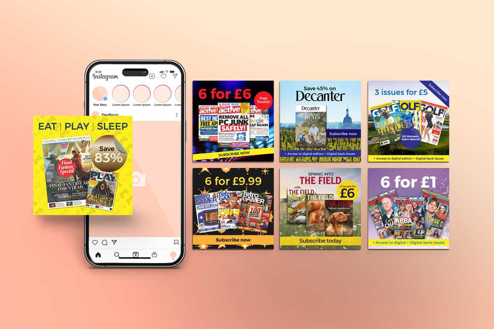 Instagram promotions for Future Plc. Created in Illustrator.