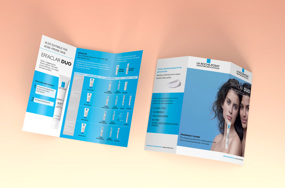 Tri-fold leaflet for La Roche Posay. Created in InDesign.