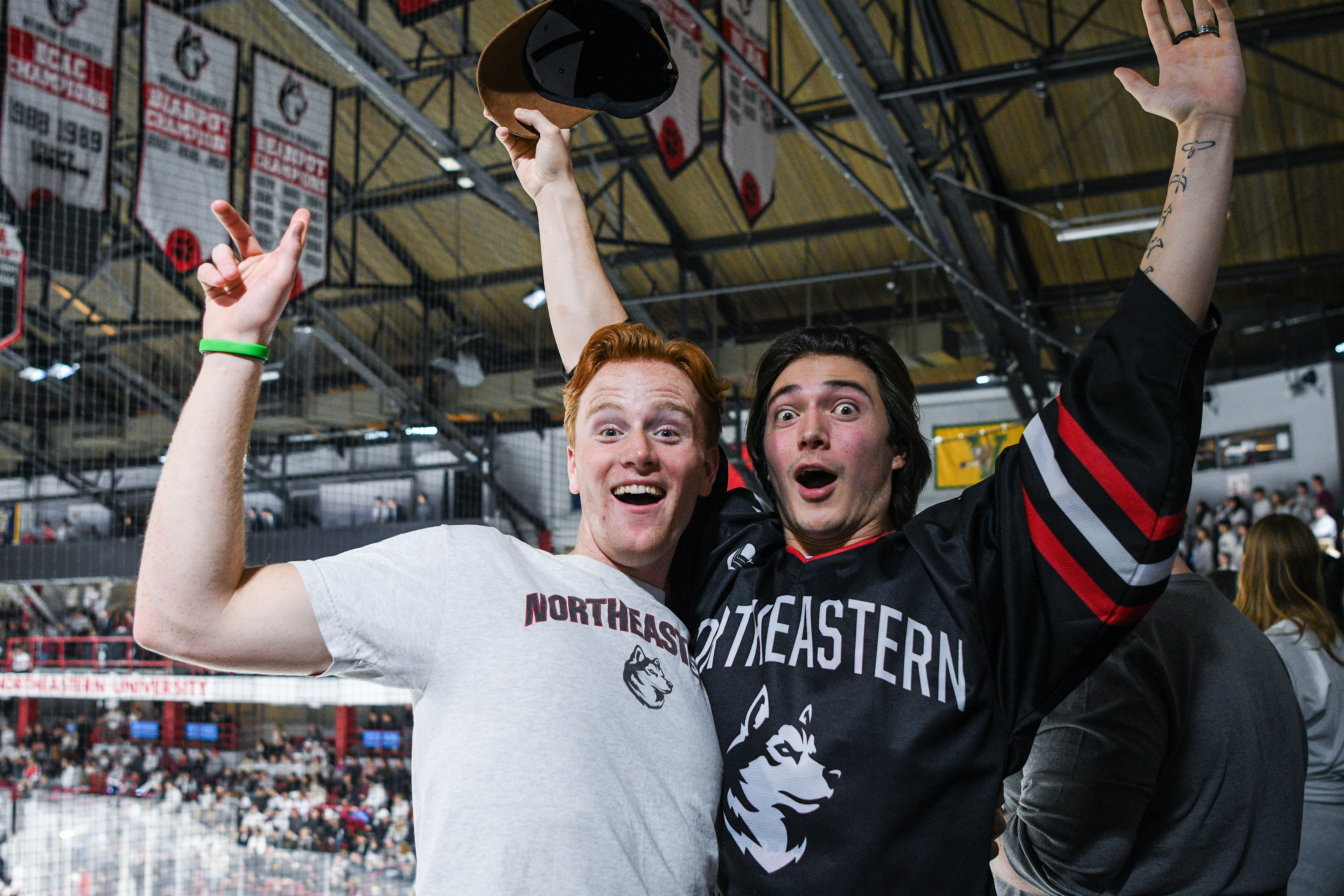 Northeastern students at the White Out game against BC in the Dog House, December 02, 2023