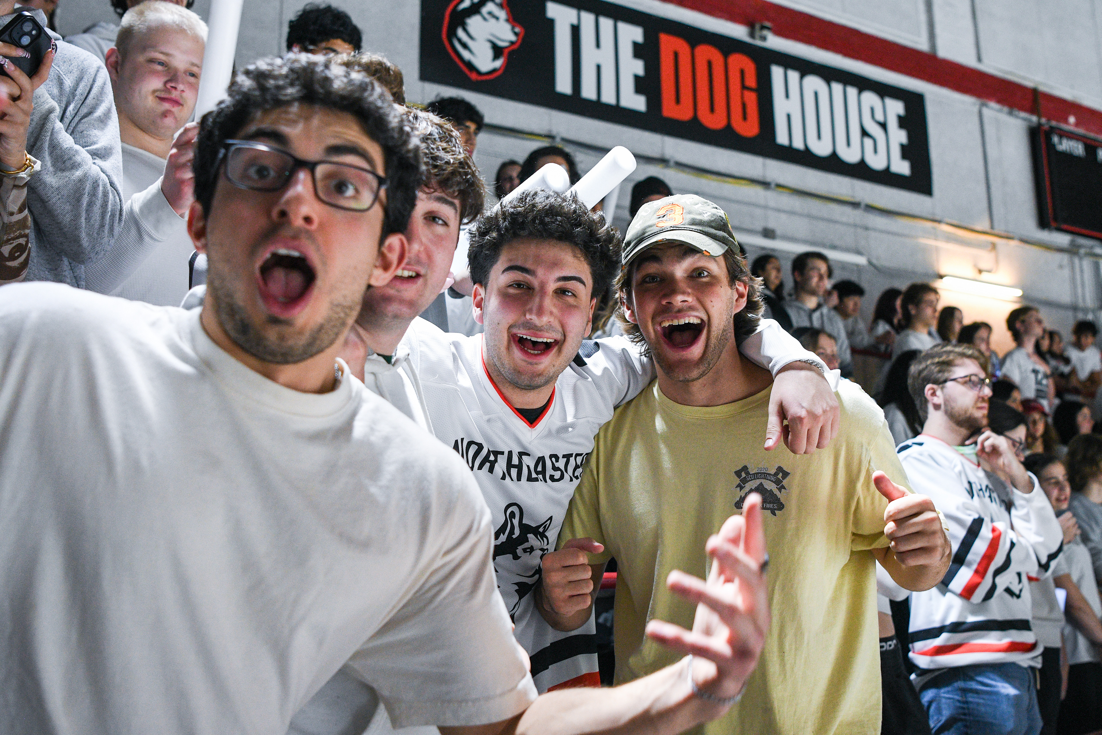 Northeastern students at the White Out game against BC in the Dog House, December 02, 2023