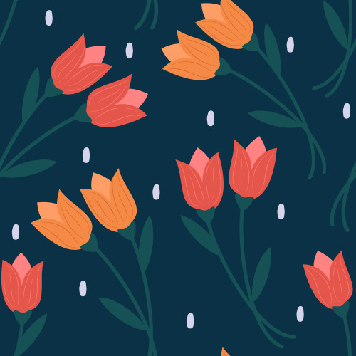 Cute cartoon abstract colorful seamless vector pattern background modern illustration with beautiful red and yellow tulips By Alice Vacca