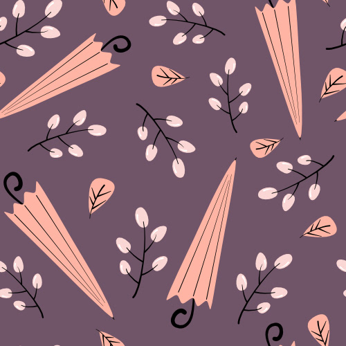 Cute hand drawn autumn seamless vector pattern background illustration with umbrellas, leaves and berries by Alice Vacca