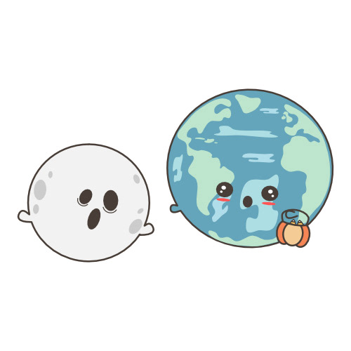  Cute hand drawn cartoon halloween funny vector illustration with planet earth and ghost moon by Alice Vacca