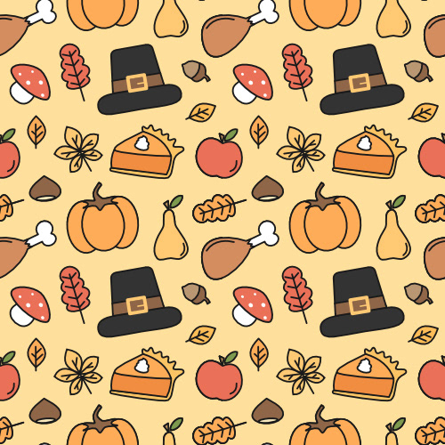 Cute hand drawn holiday seamless vector pattern background illustration with thanksgiving elements by Alice Vacca