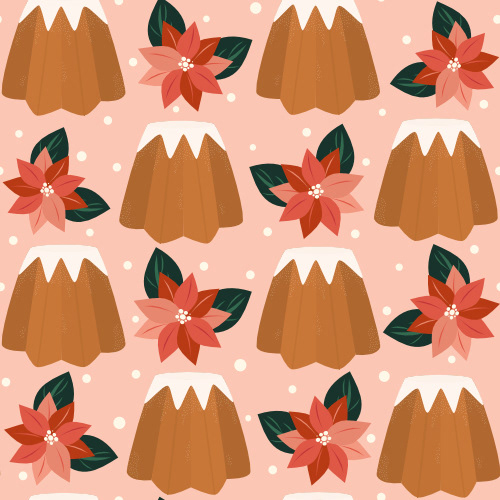  hand drawn Pandoro traditional italian Christmas cake seamless vector pattern background illustration with poinsettia flowers by Alice Vacca