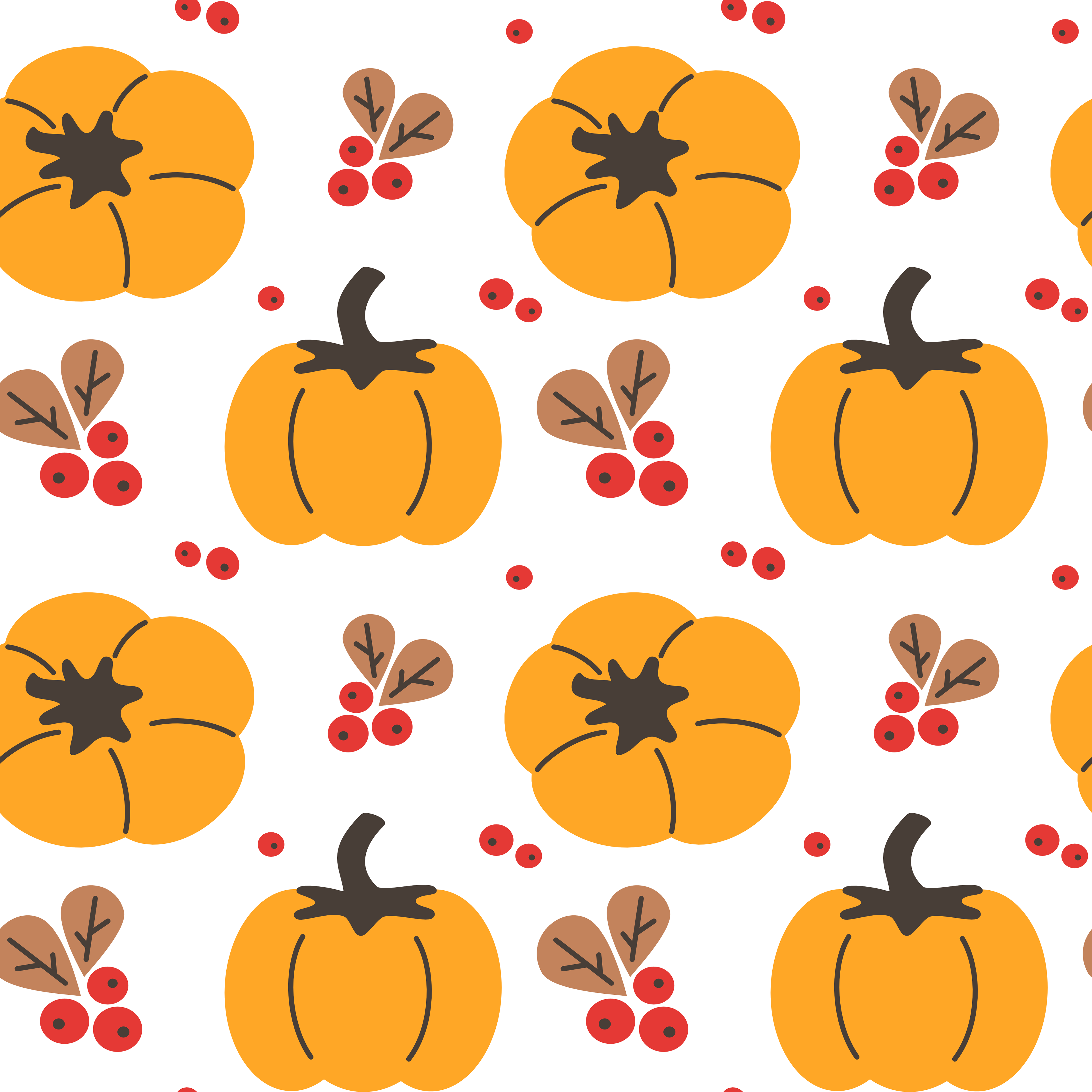  fall seamless vector pattern background illustration with hand drawn flat pumpkin and berries autumn for thanksgiving, harvest and halloween by Alice Vacca