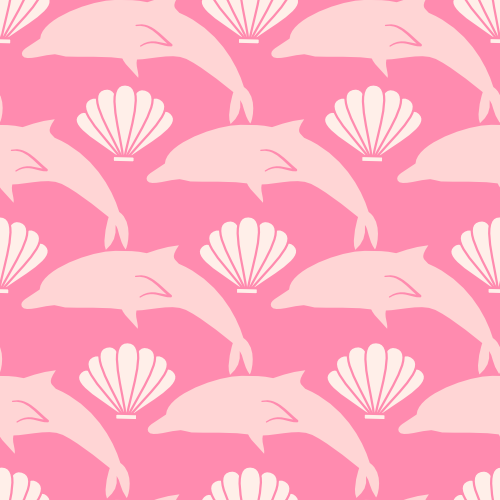 cute hand drawn pink dolphin and seashell seamless vector pattern background illustration By Alice Vacca
