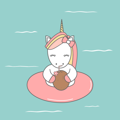 cute cartoon character unicorn with float in the sea summer vector illustration by Alice Vacca