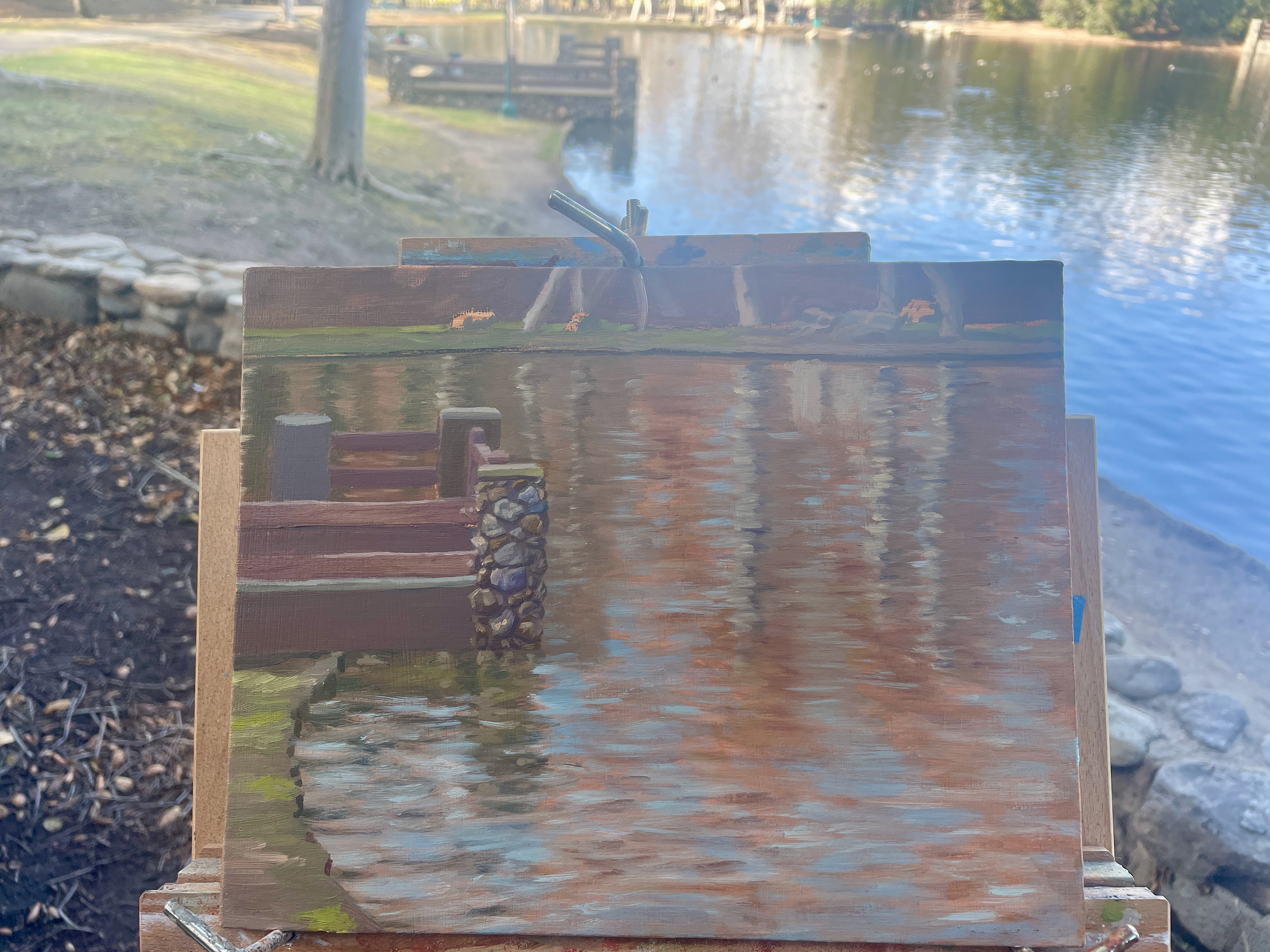 Detailing the wood and stone overlook