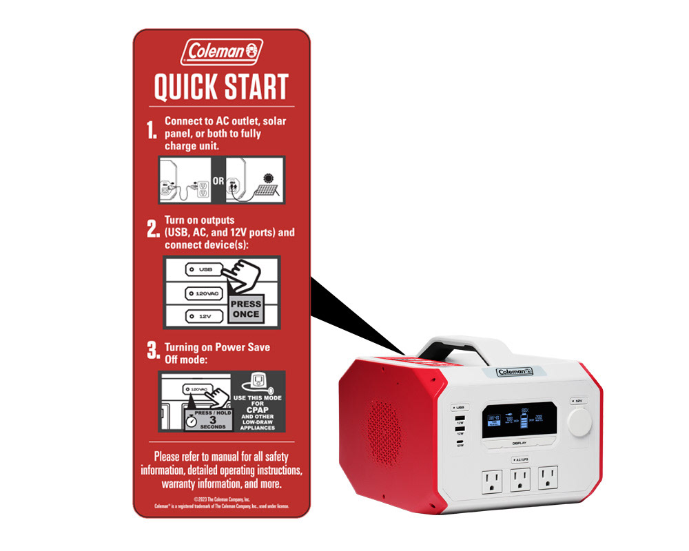 Coleman Quick Start Guide Sticker