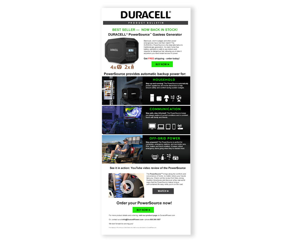 Duracell Product Bulletin Email