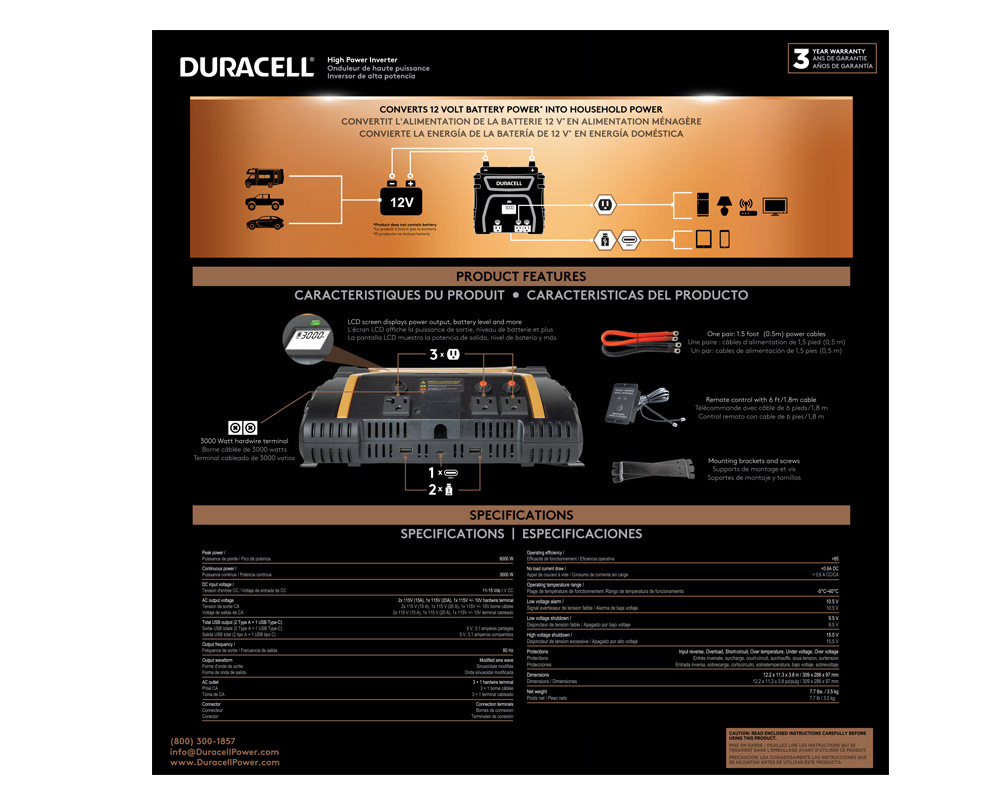 Trilingual Diagram/Specs - Duracell ColorBox