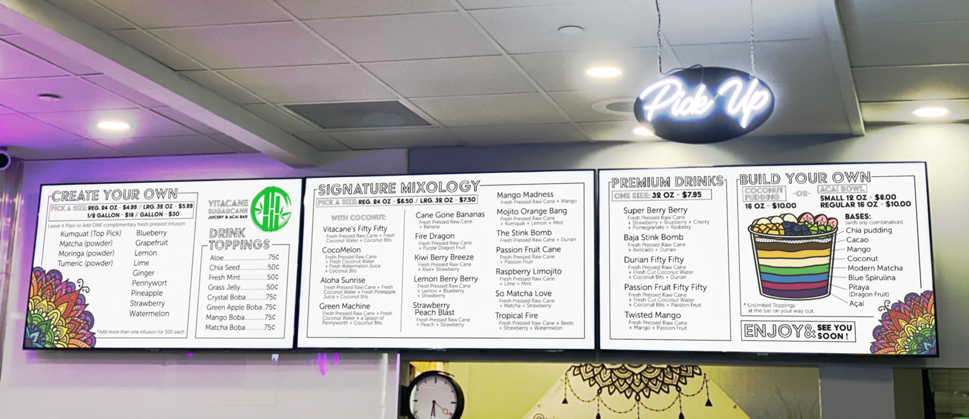 VitaCane SugarCane Juicery Menu Screens