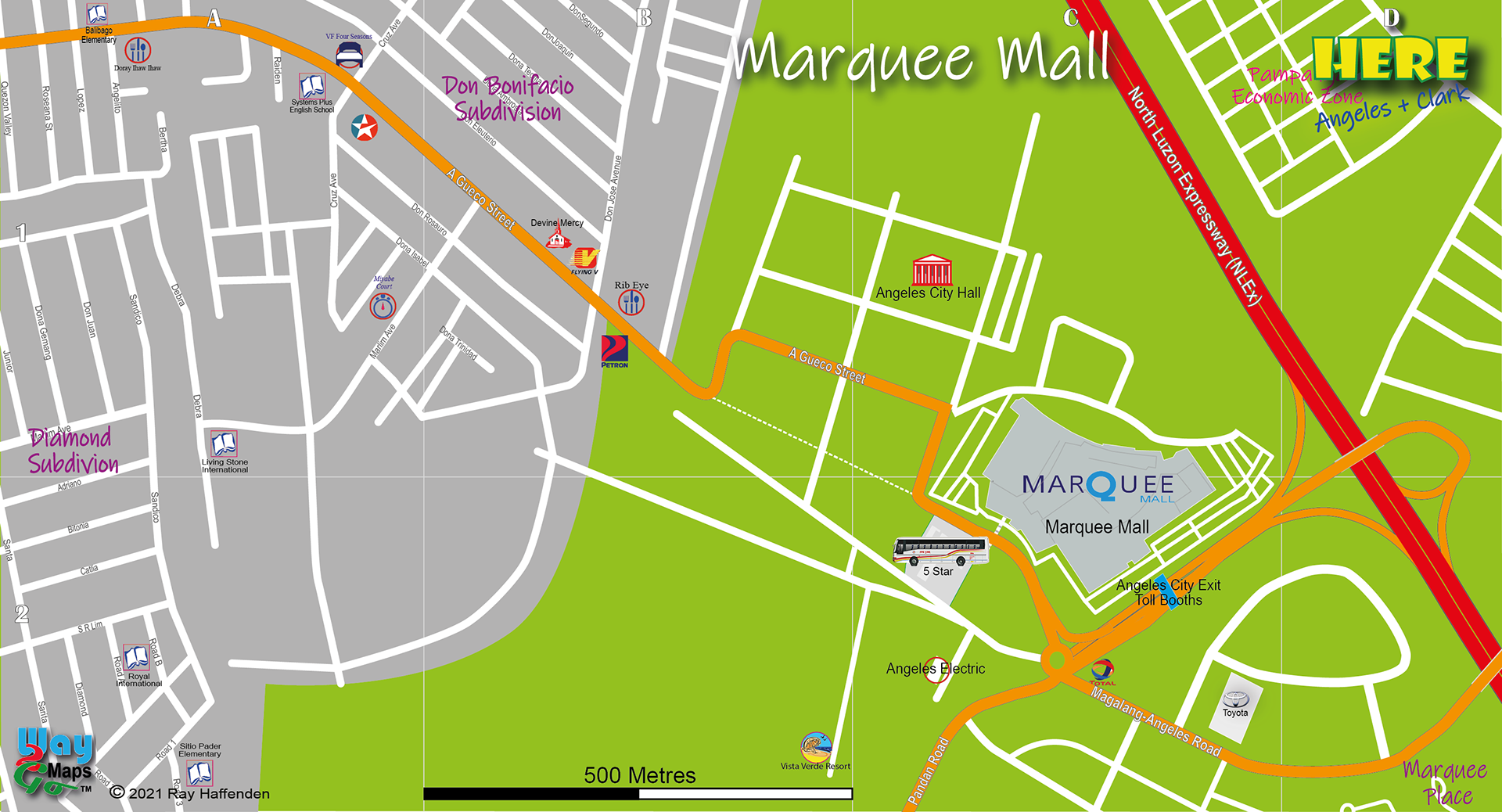 Map of Don Bonifacio, Marquee Mall & City Hall, Angeles City, Pampanga, Philippines