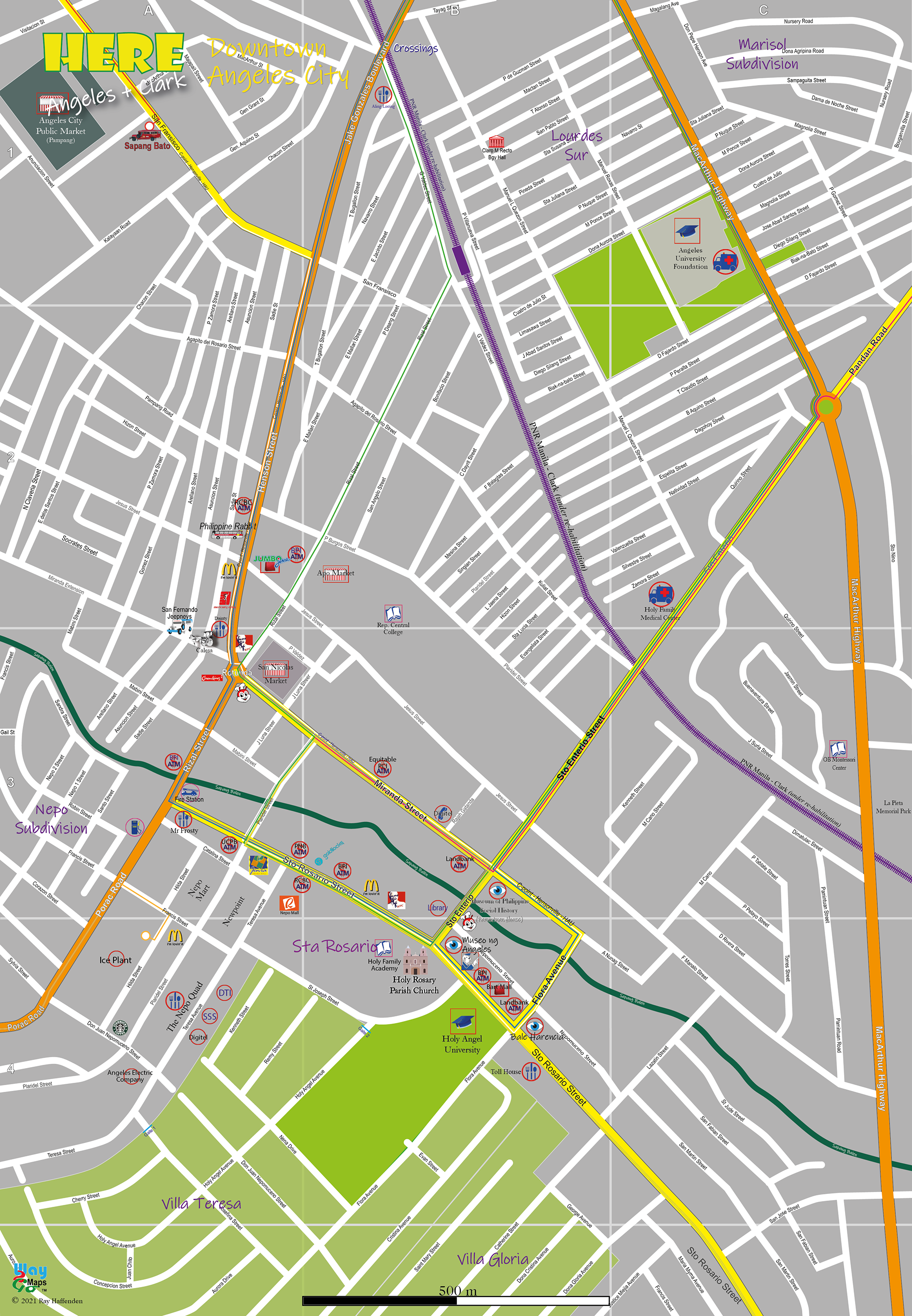 Map of Downtown Angeles City form Here Philippines, copyright Ray Haffenden 2021