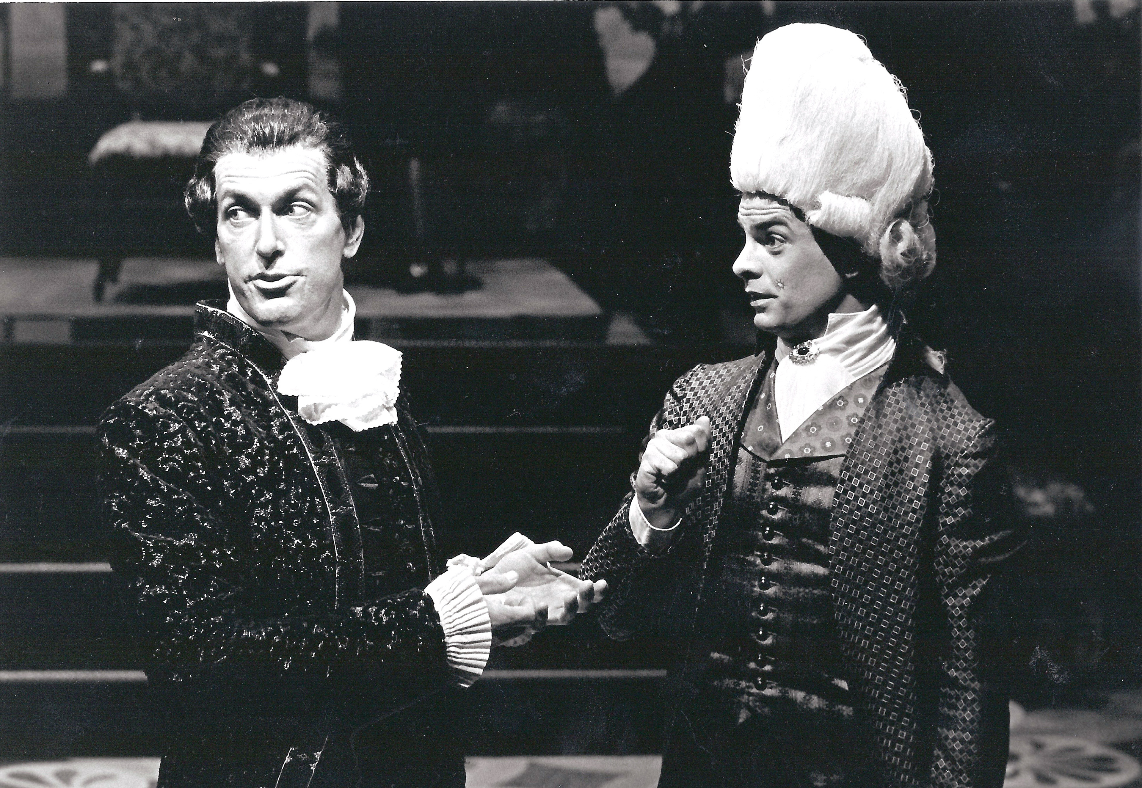 Amadeus by Peter Shaffer, Milwaukee Rep, directed by Joe Hanreddy, Costume Design by Kärin Simonson Kopischke. Pictured: Larry Yando (Salieri), Alan Kopischke (Venticello)