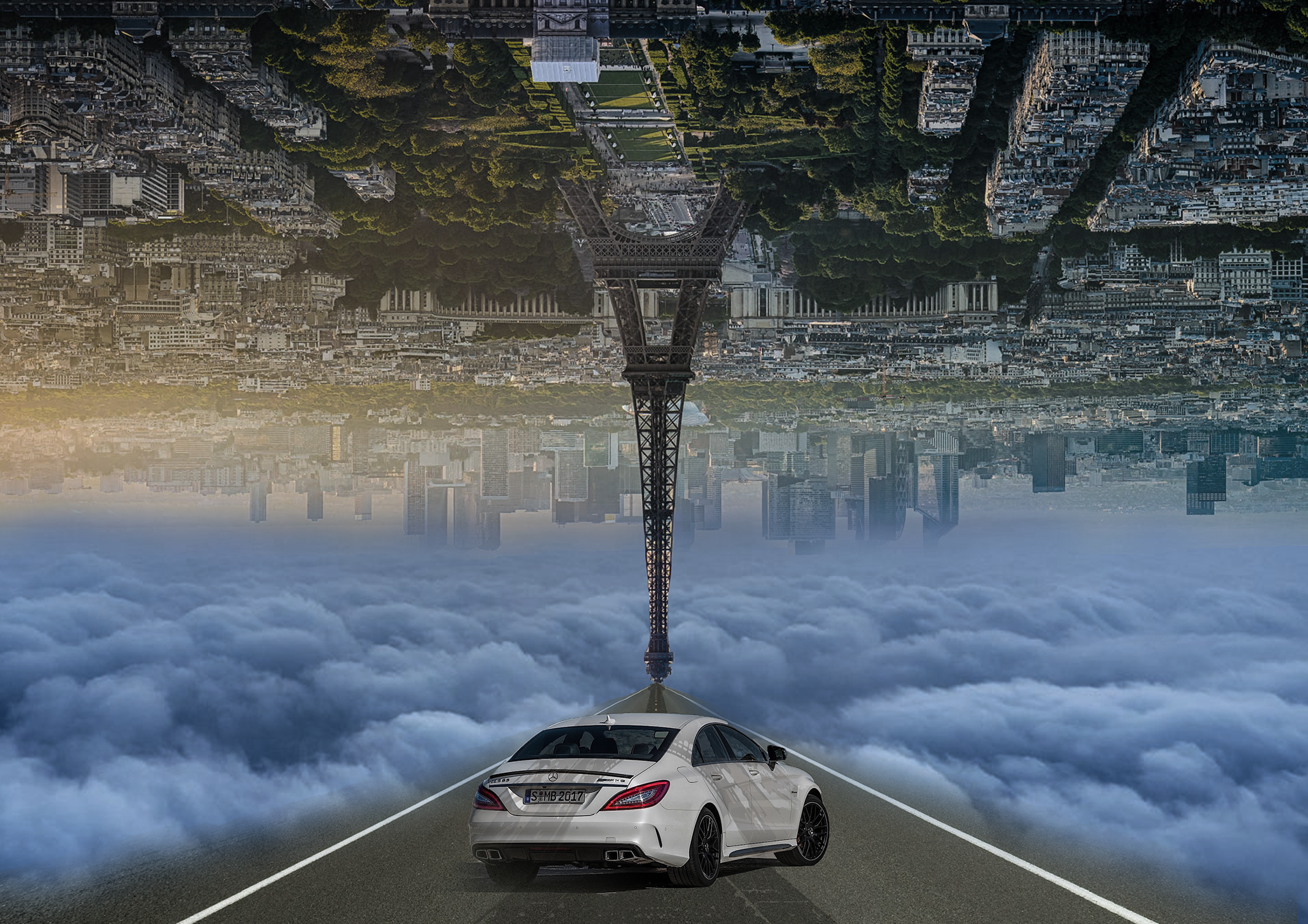 Surreal digital artwork challenging gravity and perspective.