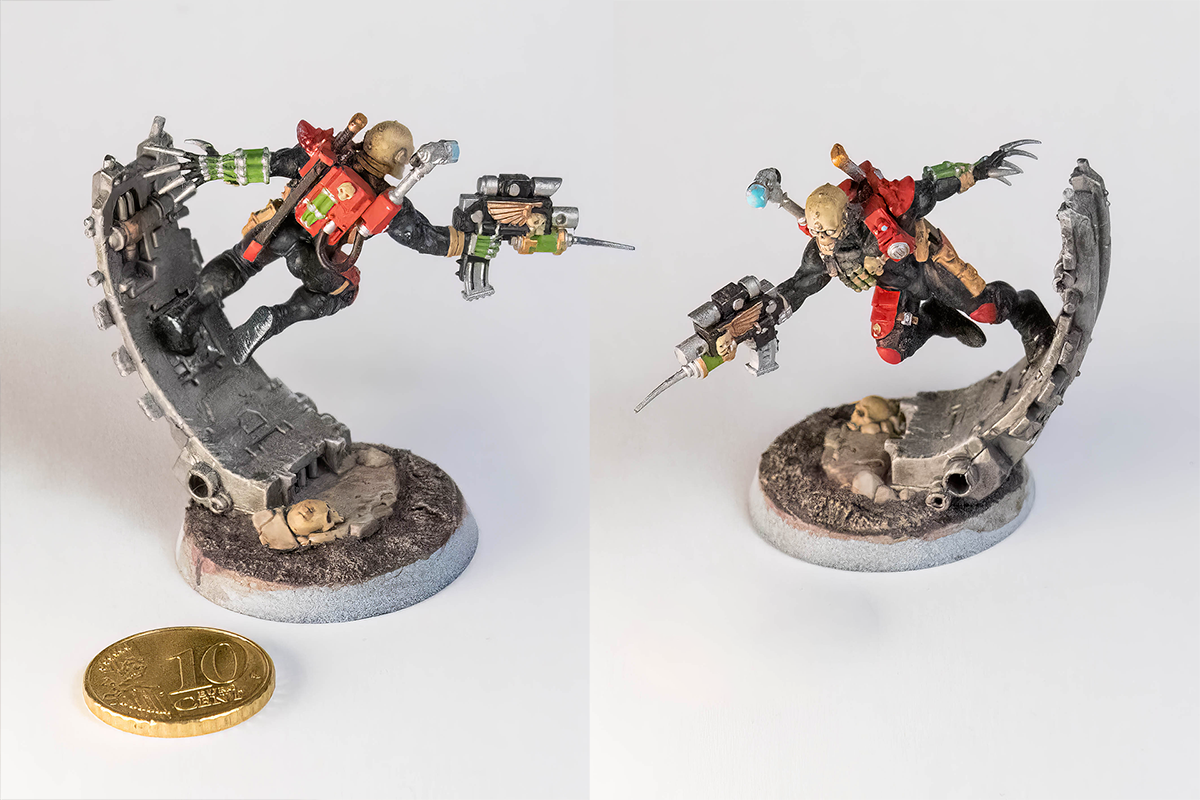 Warhammer characters, assembled and painted with paintbrushes.